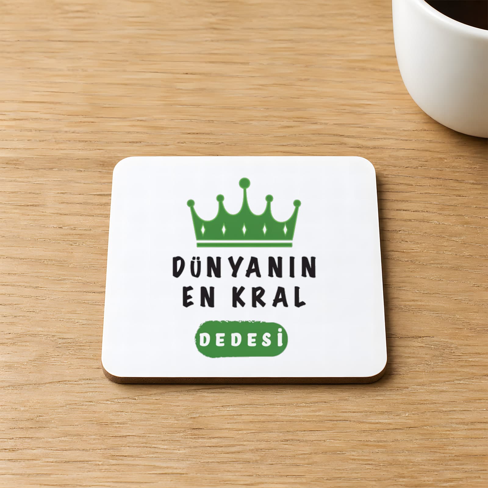 Dünyanın En Kral Dedesi Baskılı Kare MDF Bardak Altlığı