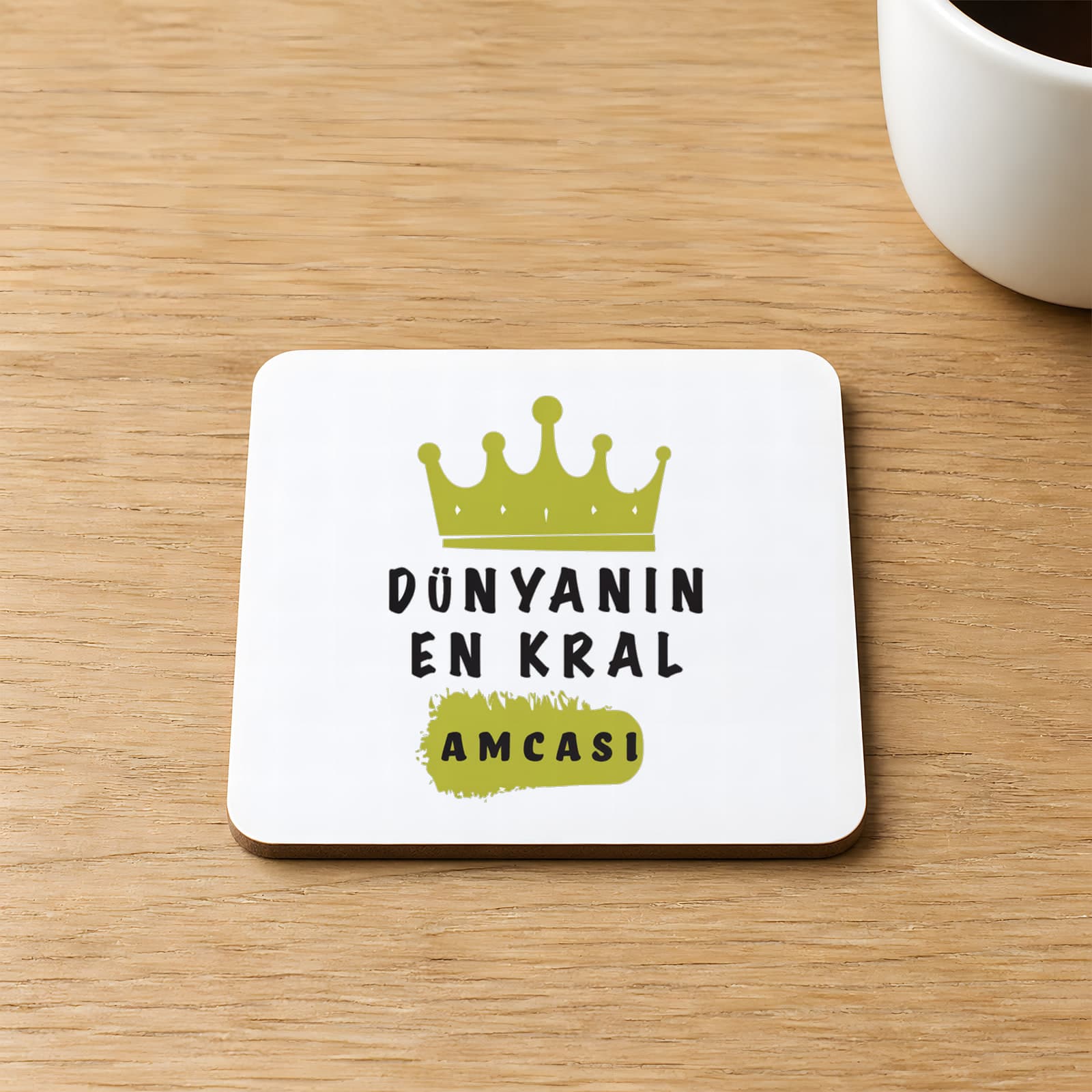 Dünyanın En Kral Amcası Baskılı Kare MDF Bardak Altlığı
