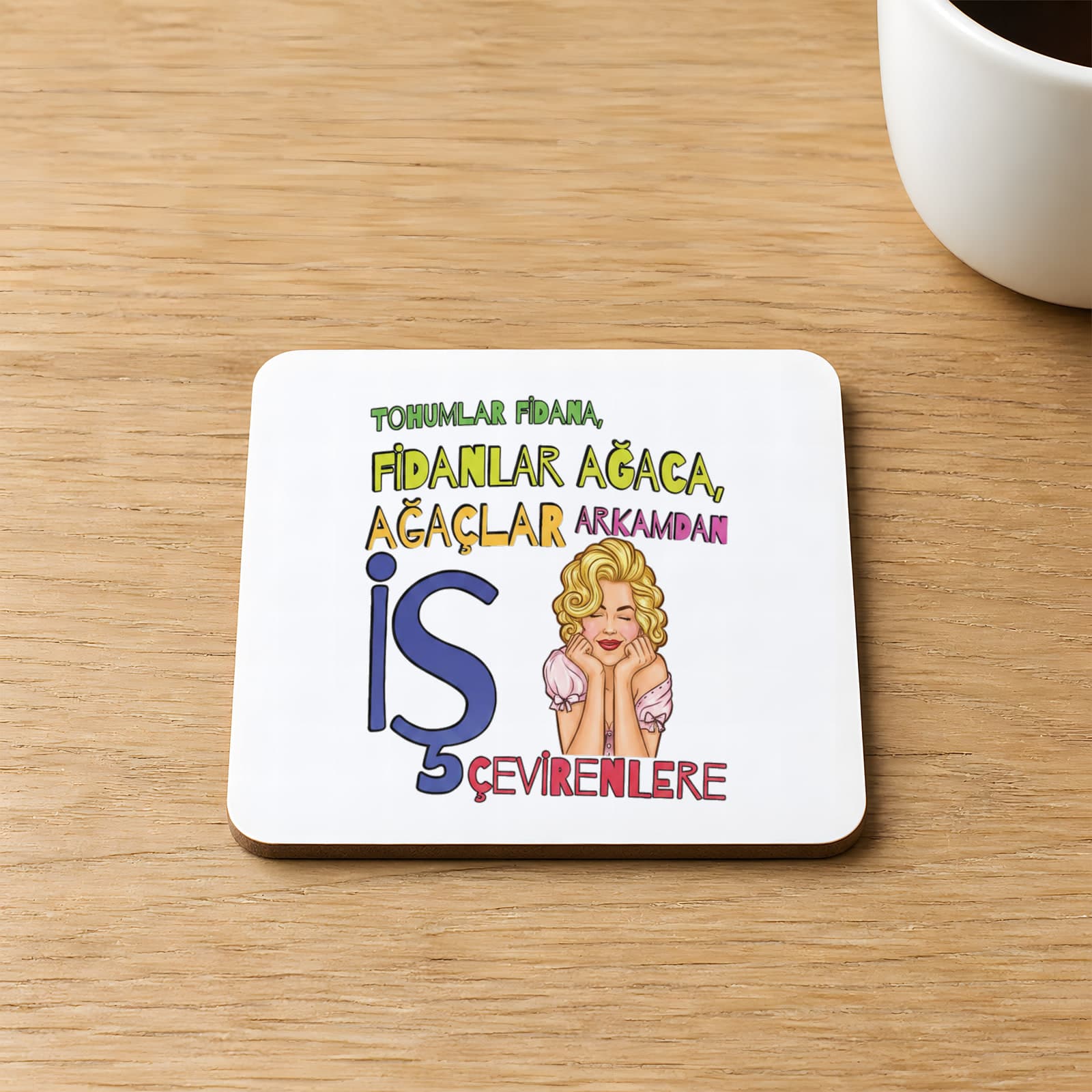 Tohumlar Fidana Fidanlar Ağaca Baskılı Kare MDF Bardak Altlığı