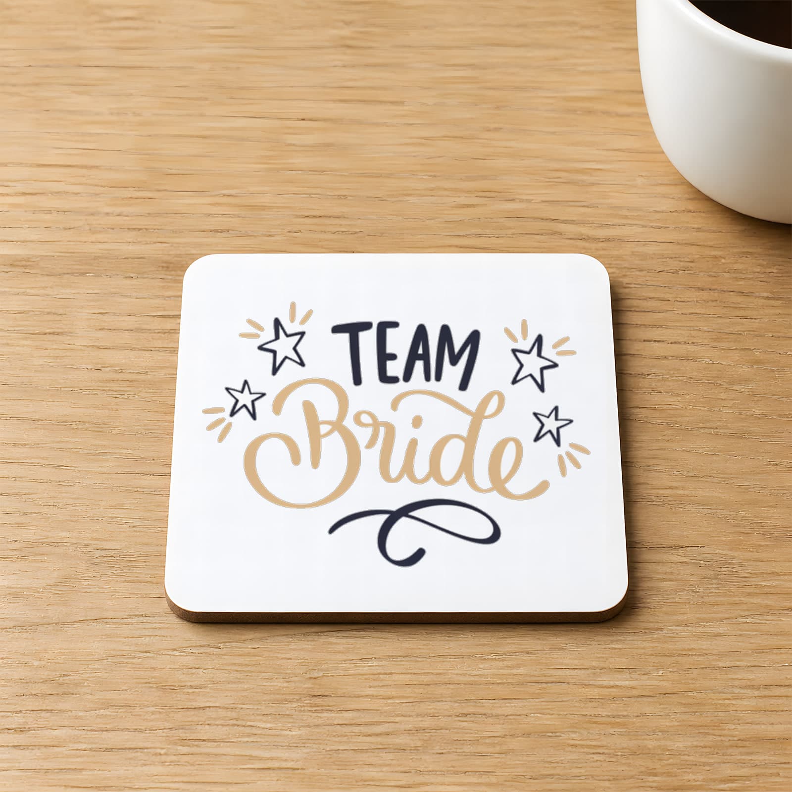 Team Bride Yıldızlı Yazı Baskılı Kare MDF Bardak Altlığı