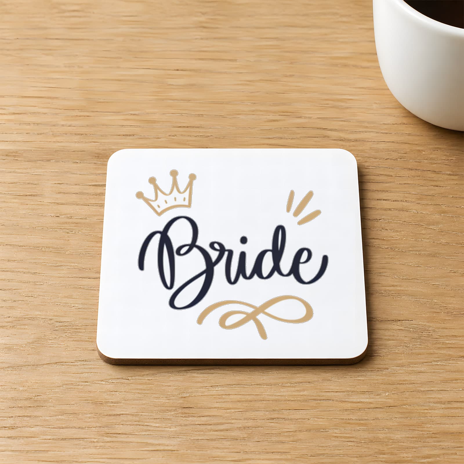 Bride Yazılı Taç Baskılı Kare MDF Bardak Altlığı