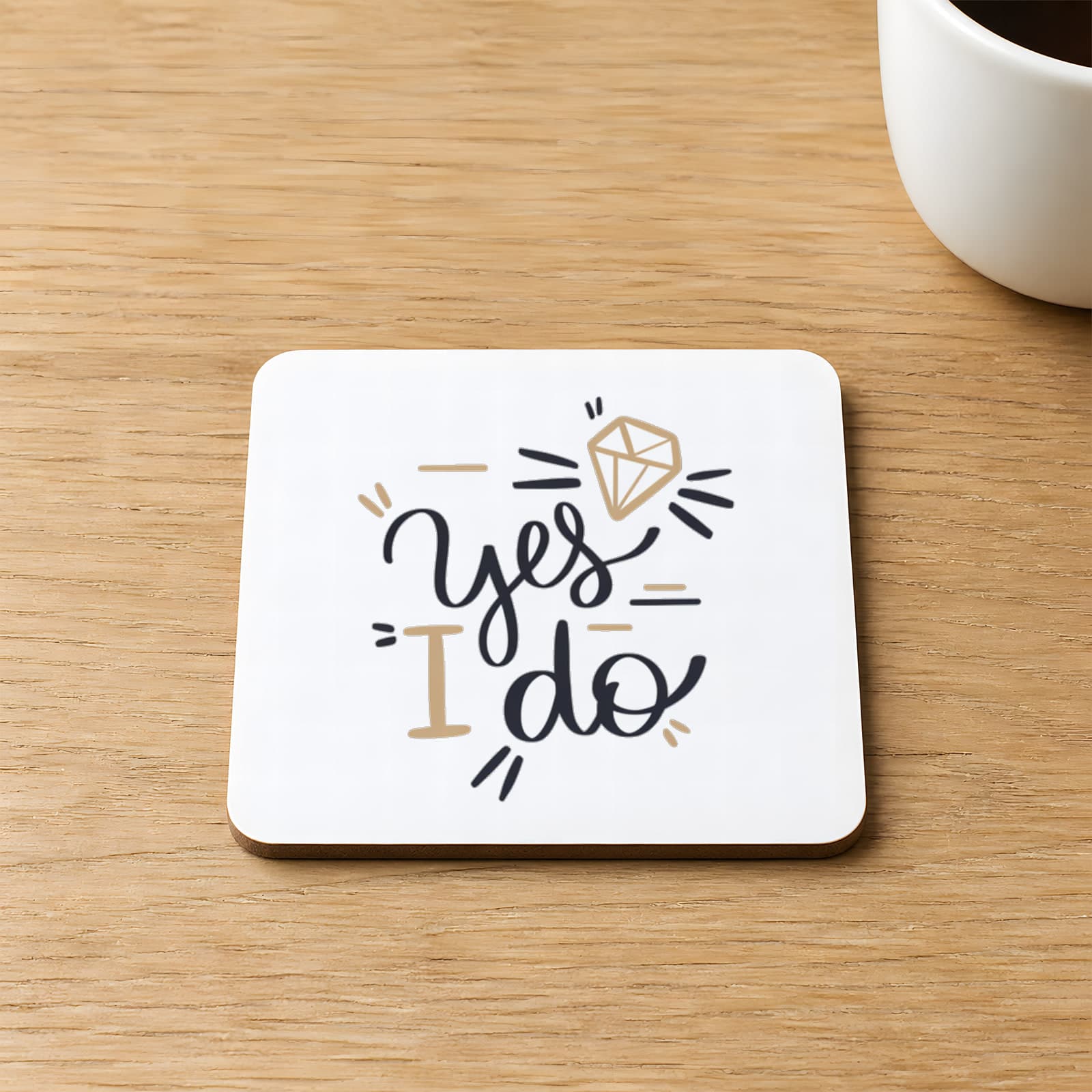 Yes I Do Yazı Baskılı Kare MDF Bardak Altlığı