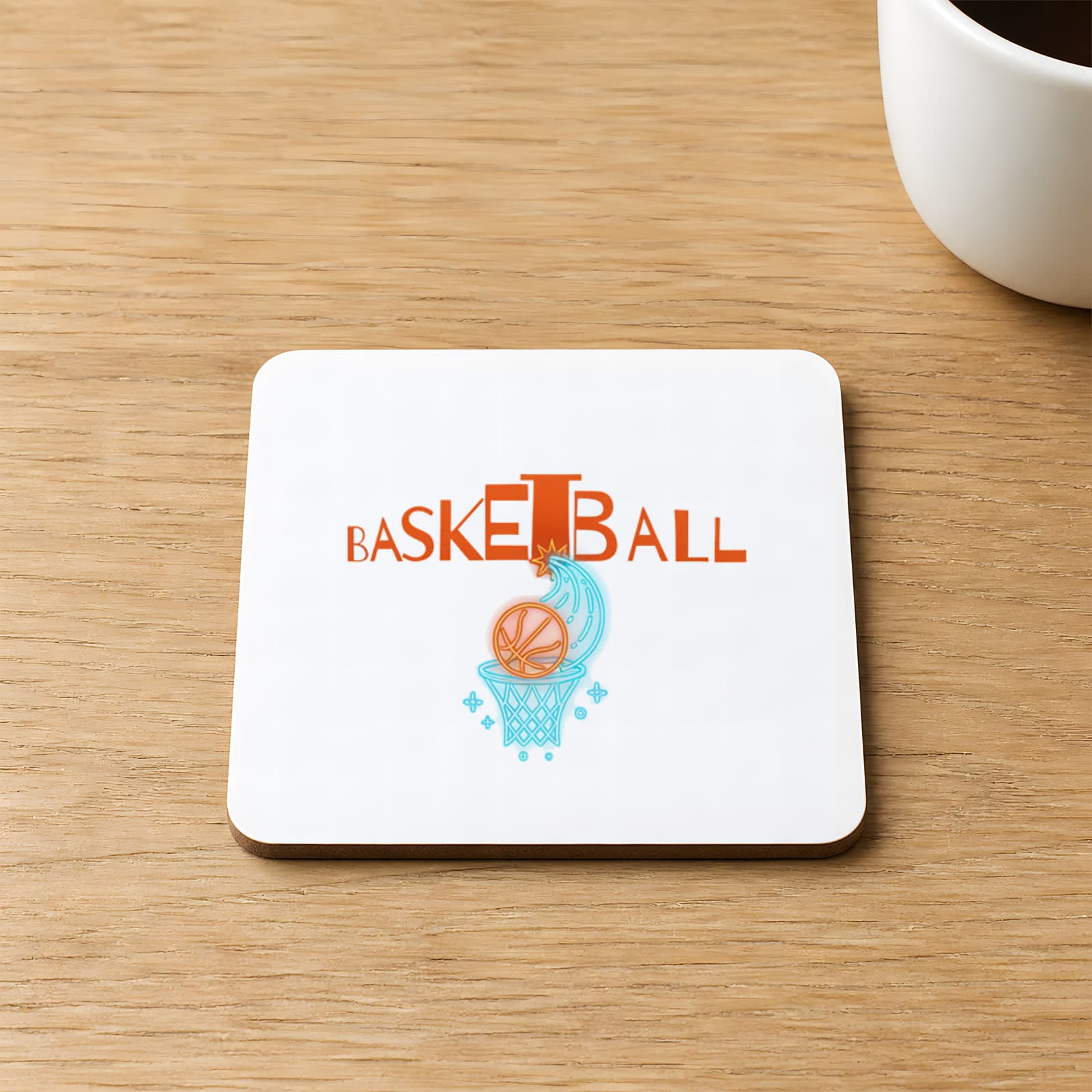 Baketball Yazılı Tasarım Baskılı Kare MDF Bardak Altlığı