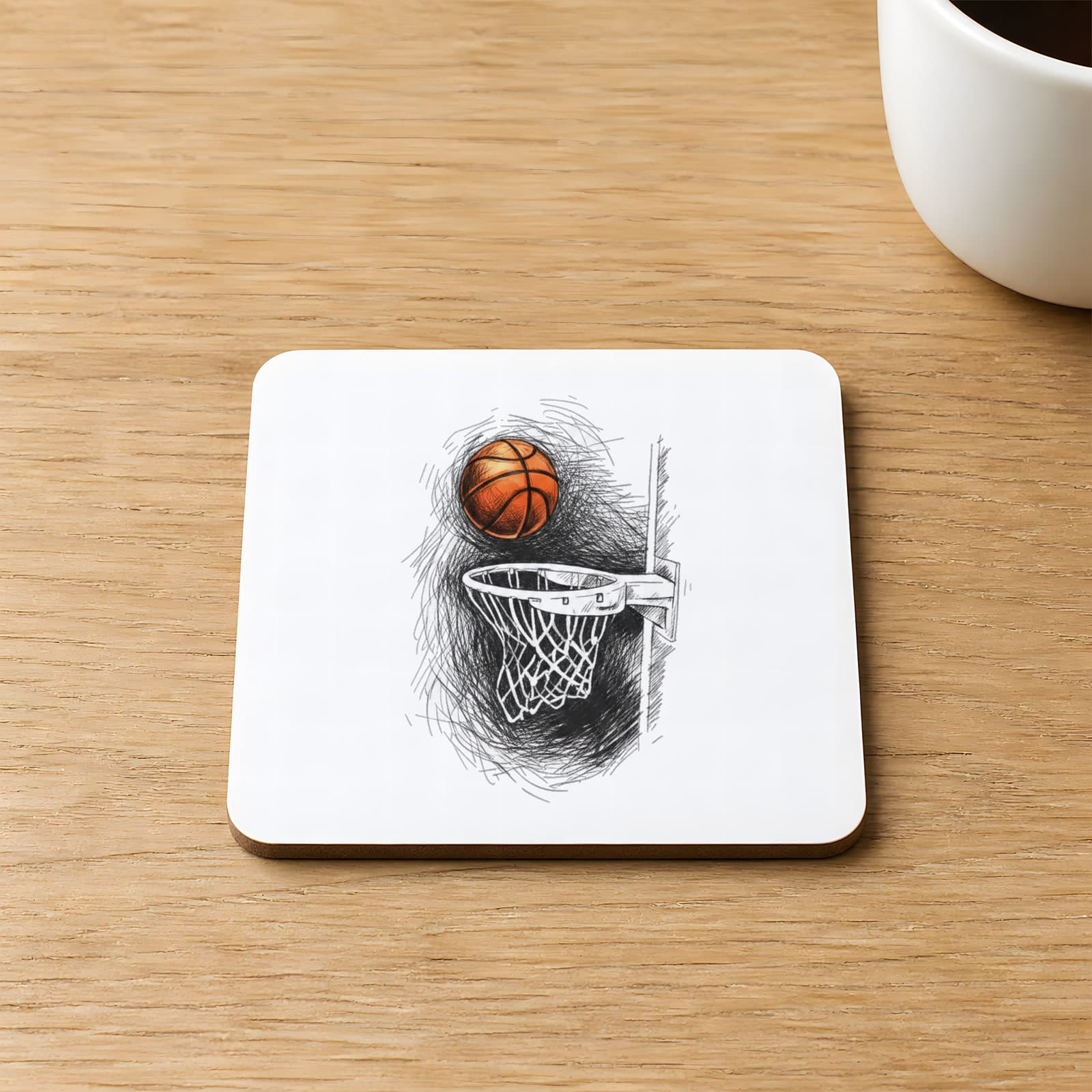 Küçük Basket Pota Tasarım Baskılı Kare MDF Bardak Altlığı