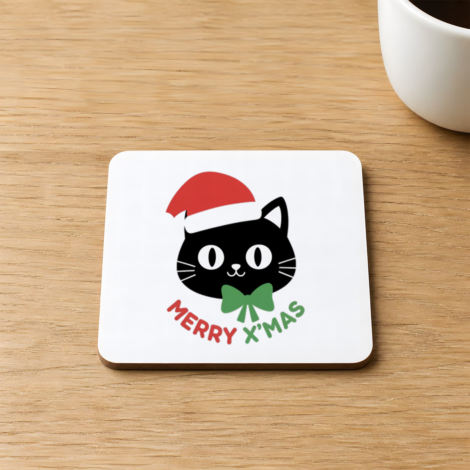 Merry Xmass Baskılı Kare MDF Bardak Altlığı