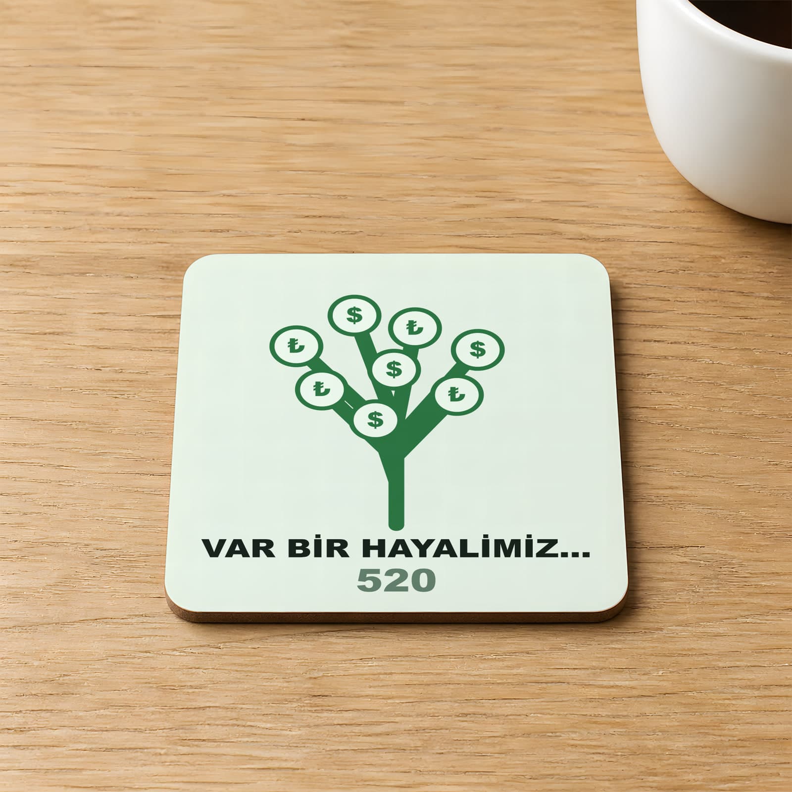 Para Ağacı Baskılı Kare MDF Bardak Altlığı