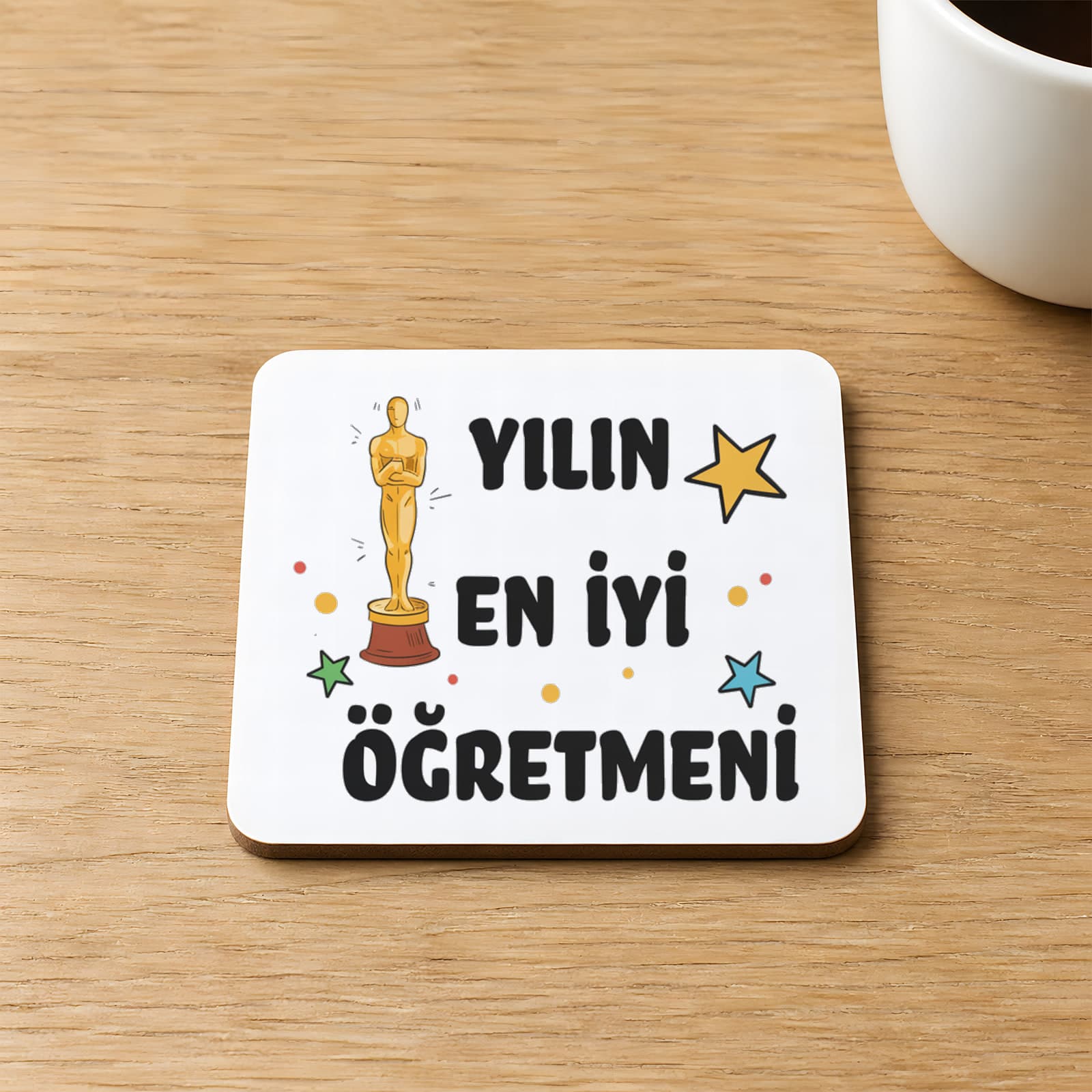 Yılın En İyi Öğretmeni Baskılı Kare MDF Bardak Altlığı