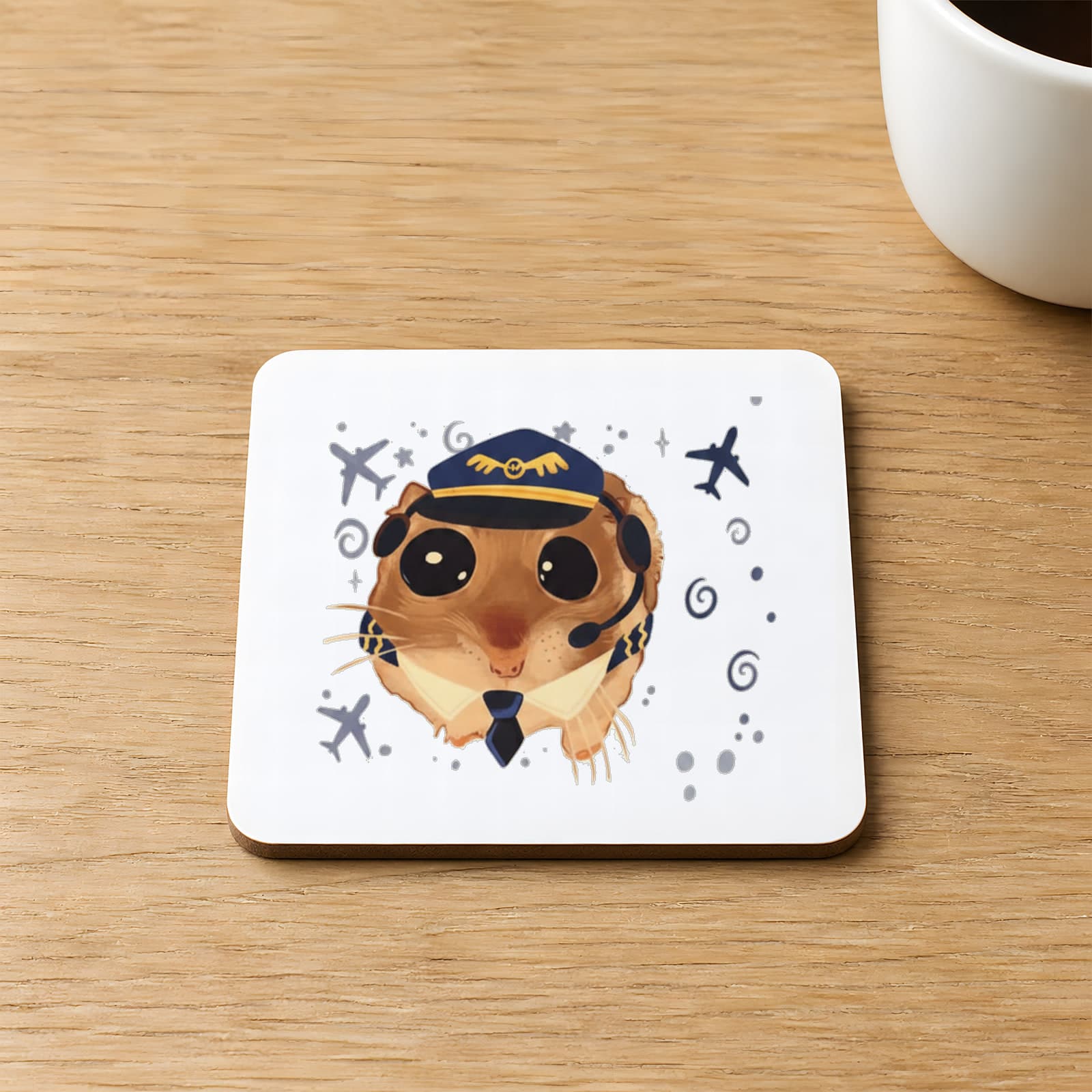 Sad Üzgün Hamster-pilot Baskılı Kare MDF Bardak Altlığı