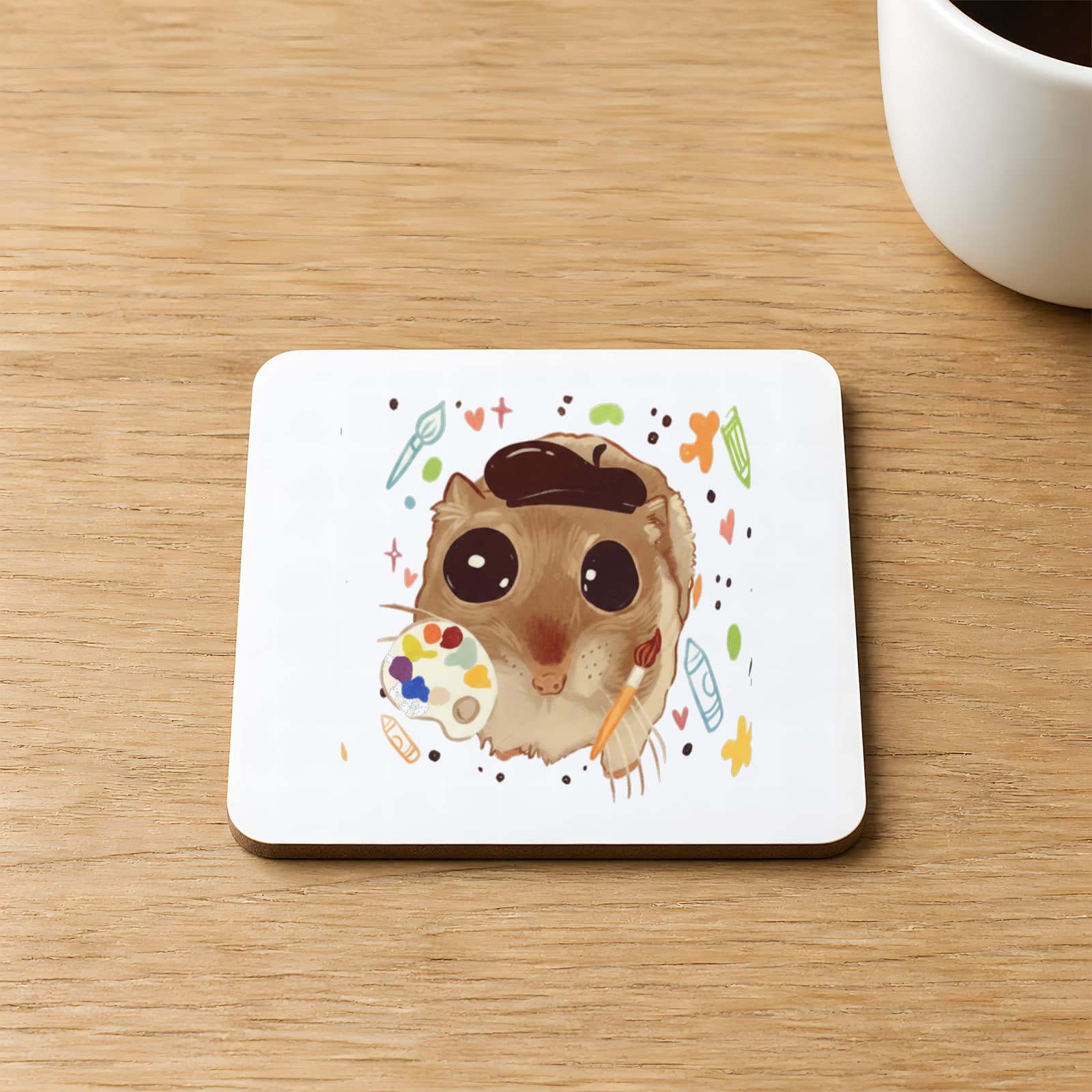 Sad Hamster Meslek Ressam Baskılı Kare MDF Bardak Altlığı