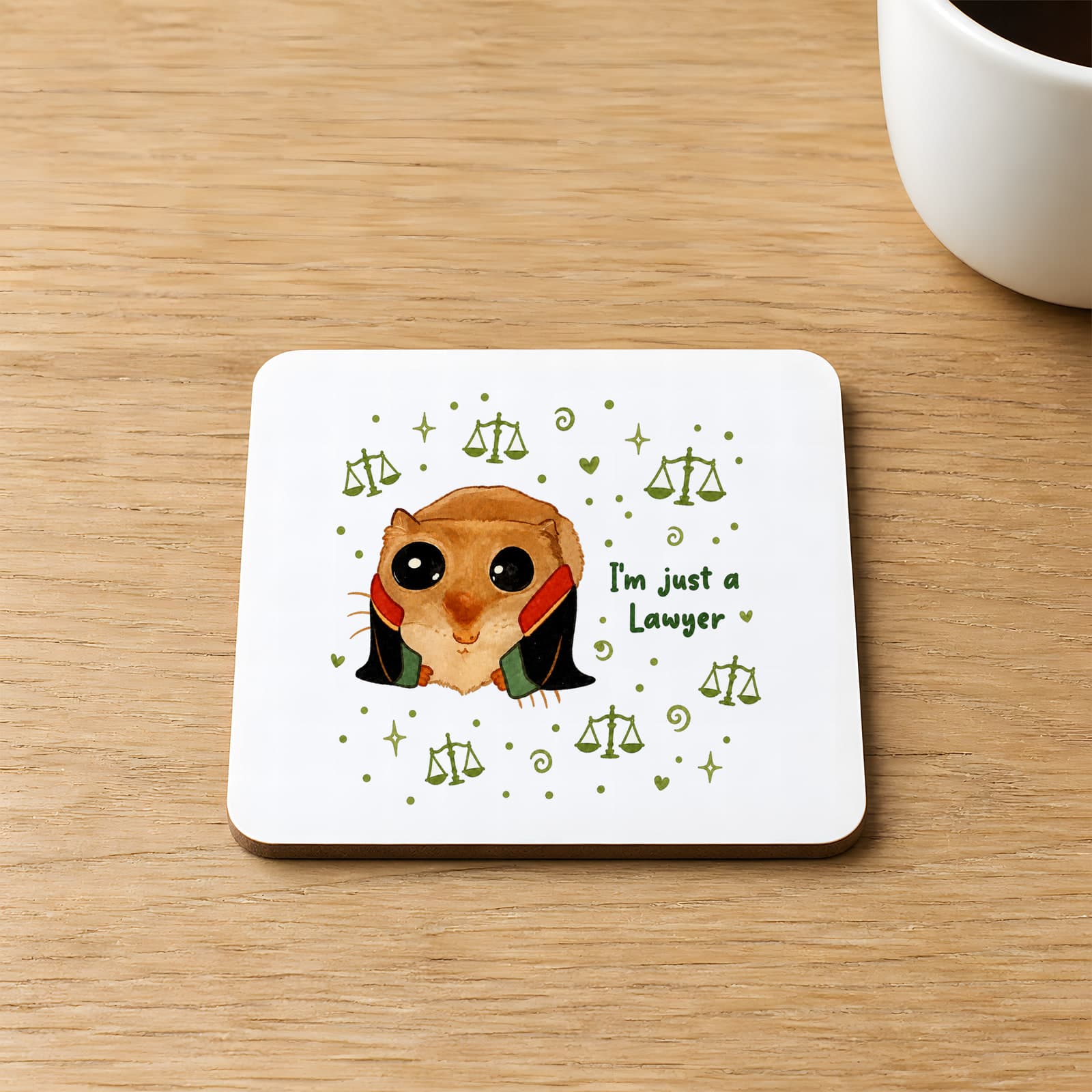 Sad Üzgün Hamster Meslek Avukat Baskılı Kare MDF Bardak Altlığı