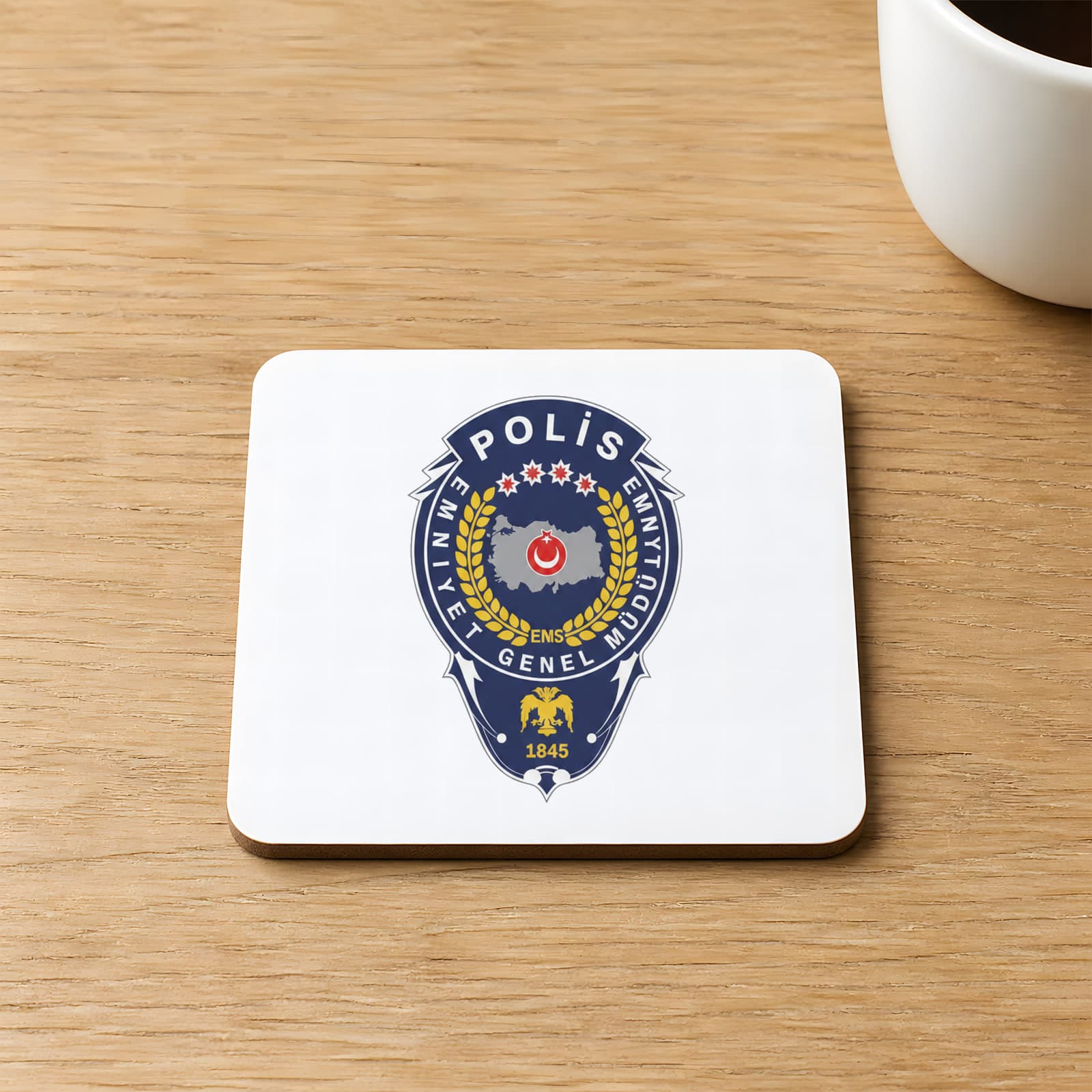 Polis Arma Baskılı Kare MDF Bardak Altlığı