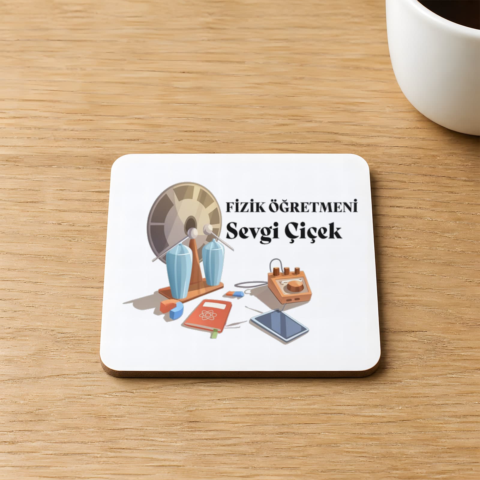 Kişiye Özel Fizik Öğretmeni Baskılı Kare MDF Bardak Altlığı