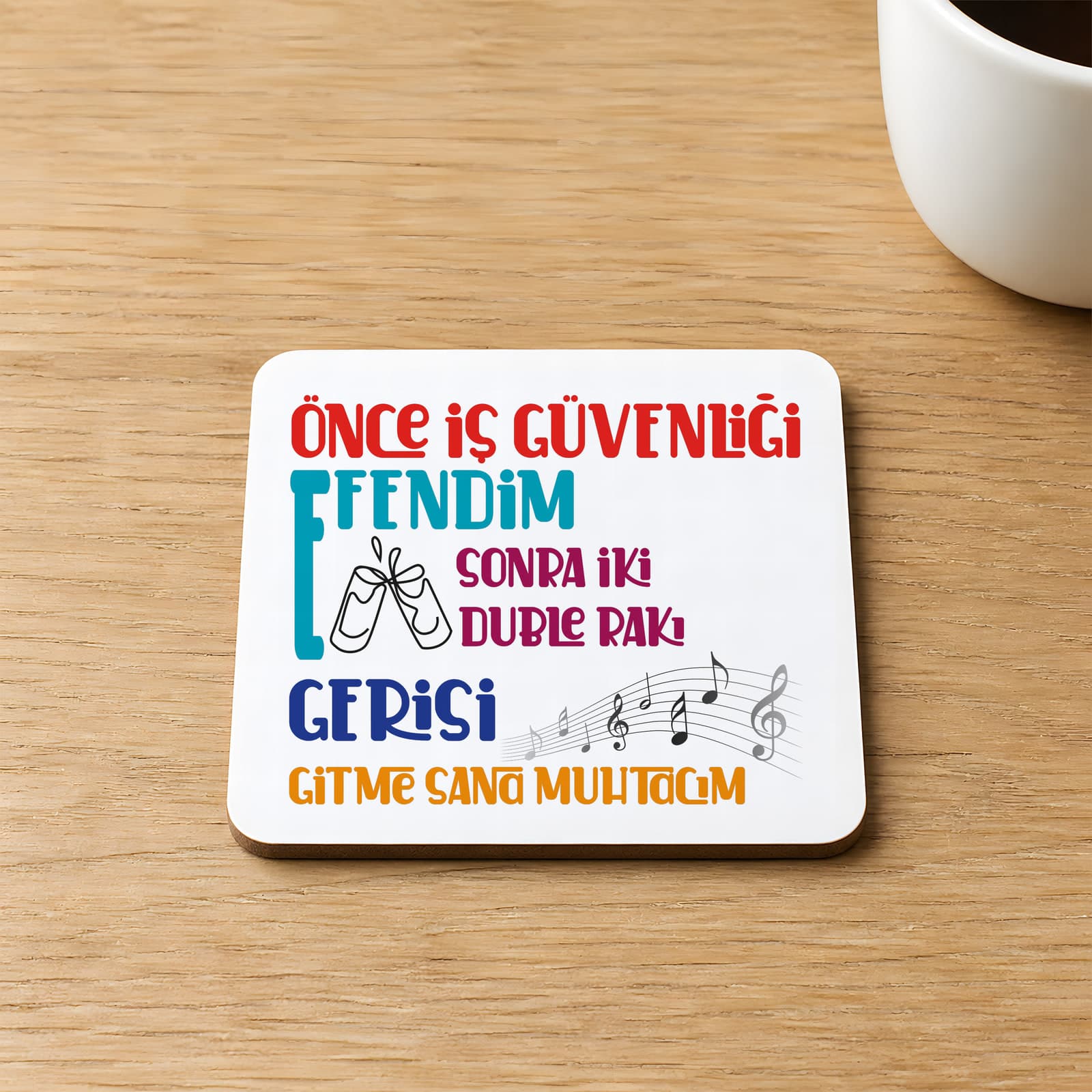 Önce İş Güvenliği Baskılı Kare MDF Bardak Altlığı