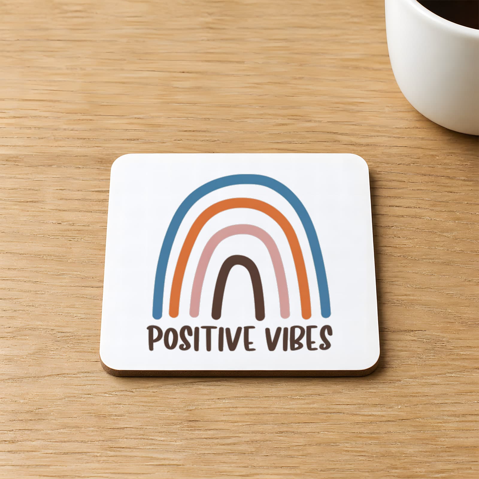 Positive Vibes Baskılı Kare MDF Bardak Altlığı