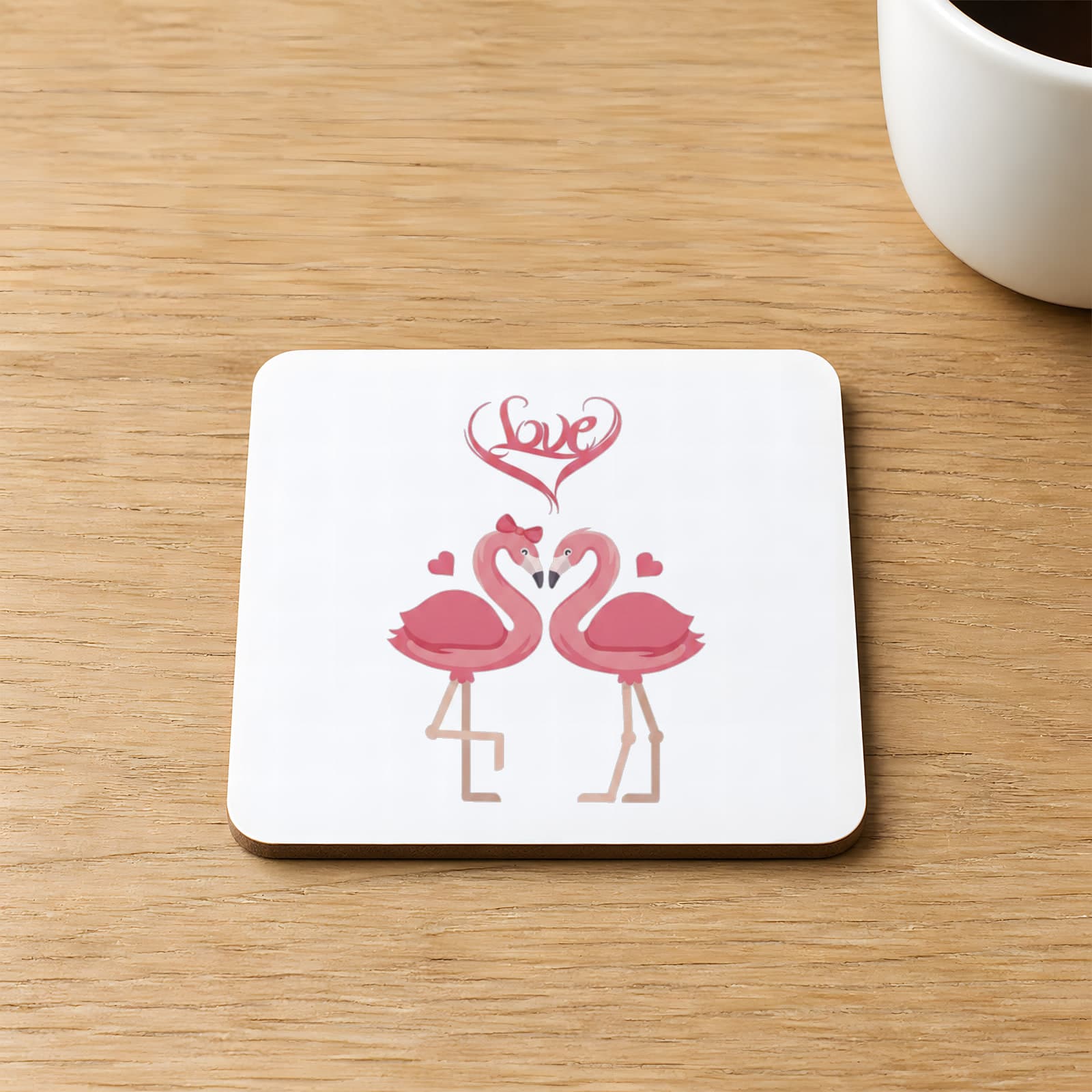 Love Flamingolar Tasarım Baskılı Kare MDF Bardak Altlığı