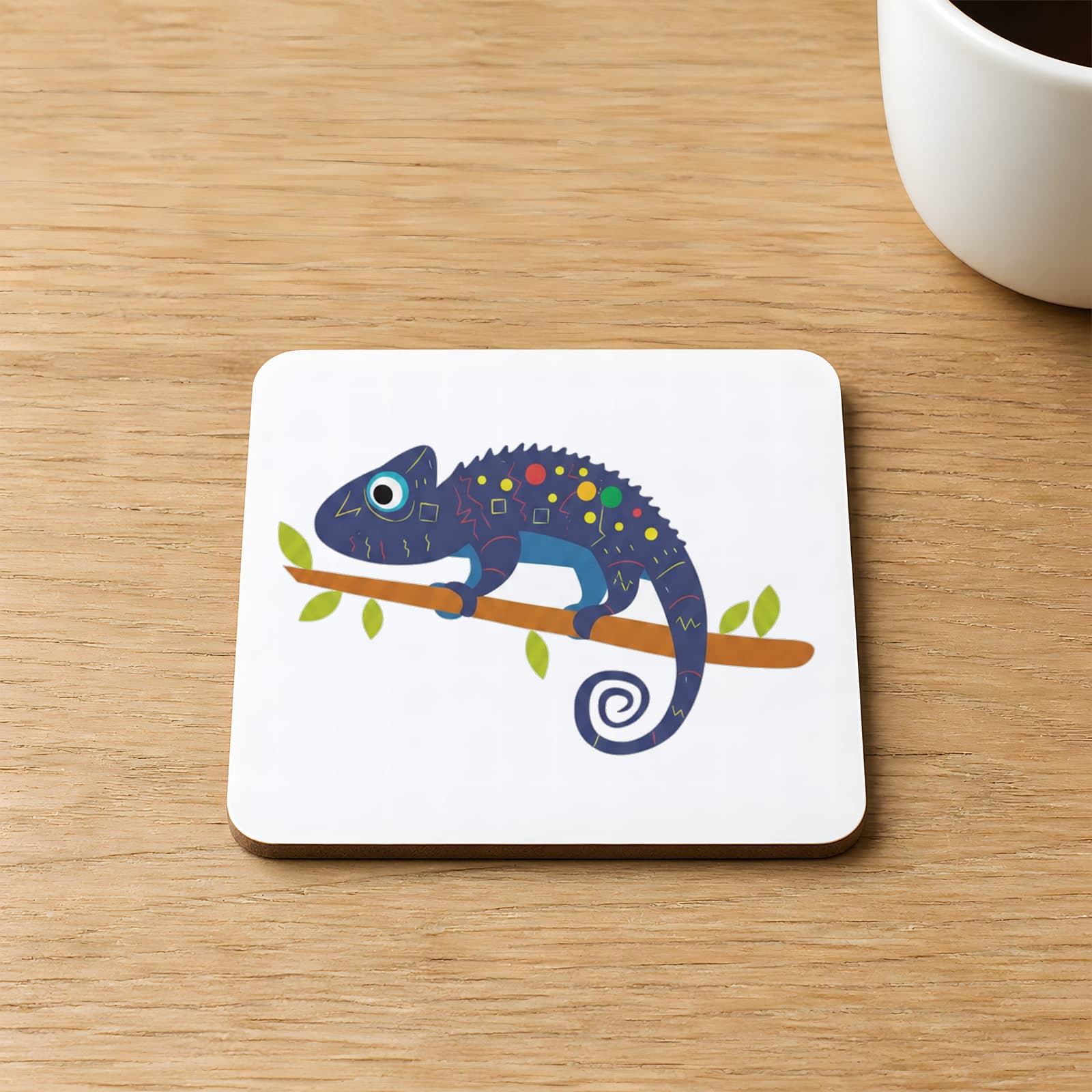 Mavi Bukalemun Tasarım Baskılı Kare MDF Bardak Altlığı