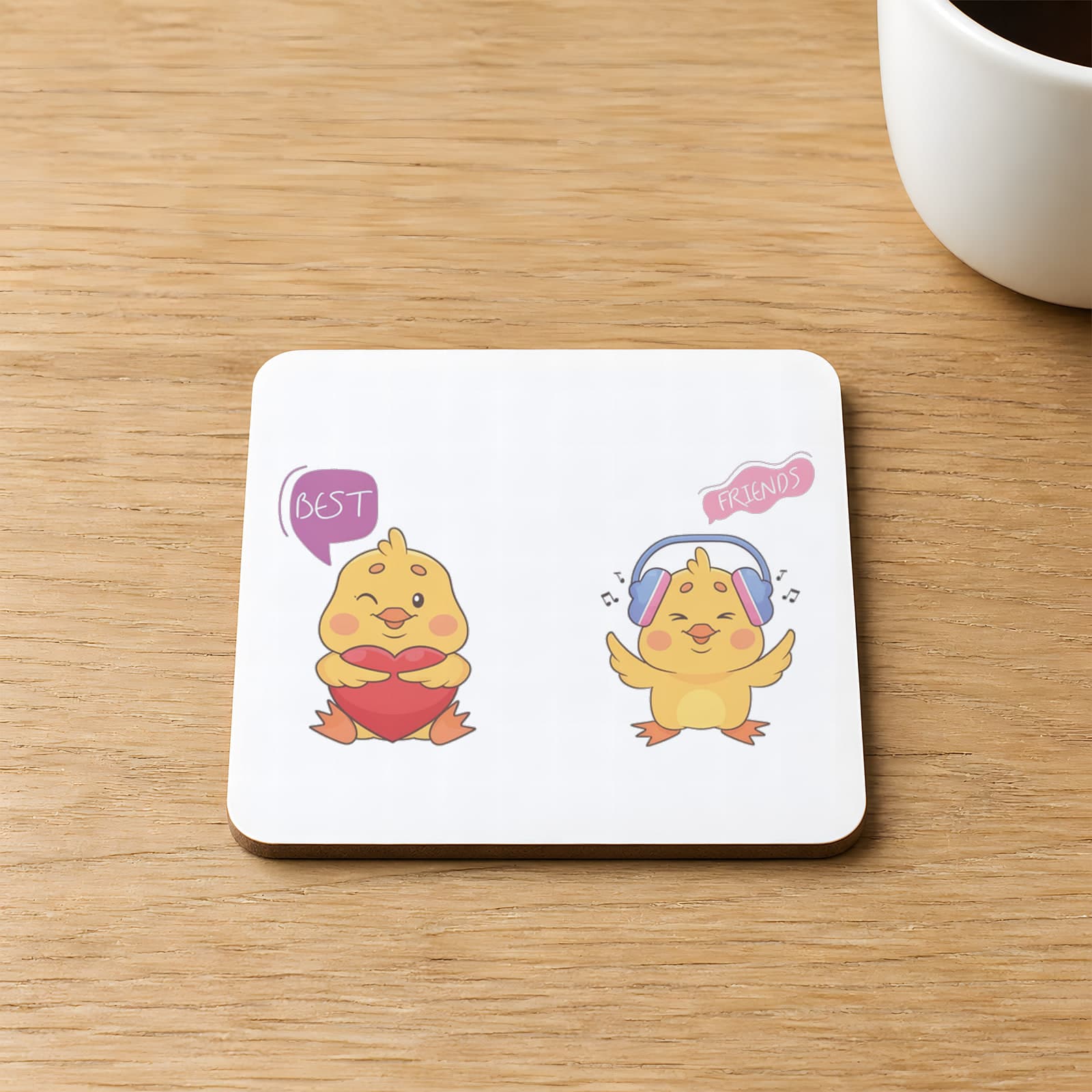Best Friends Civciv Baskılı Kare MDF Bardak Altlığı