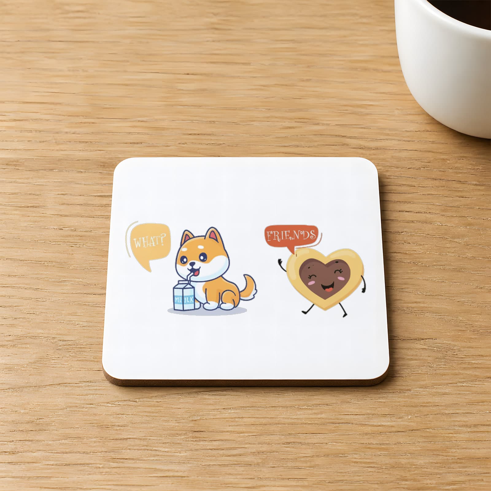 Best Friends Süt Kurabiye Baskılı Kare MDF Bardak Altlığı