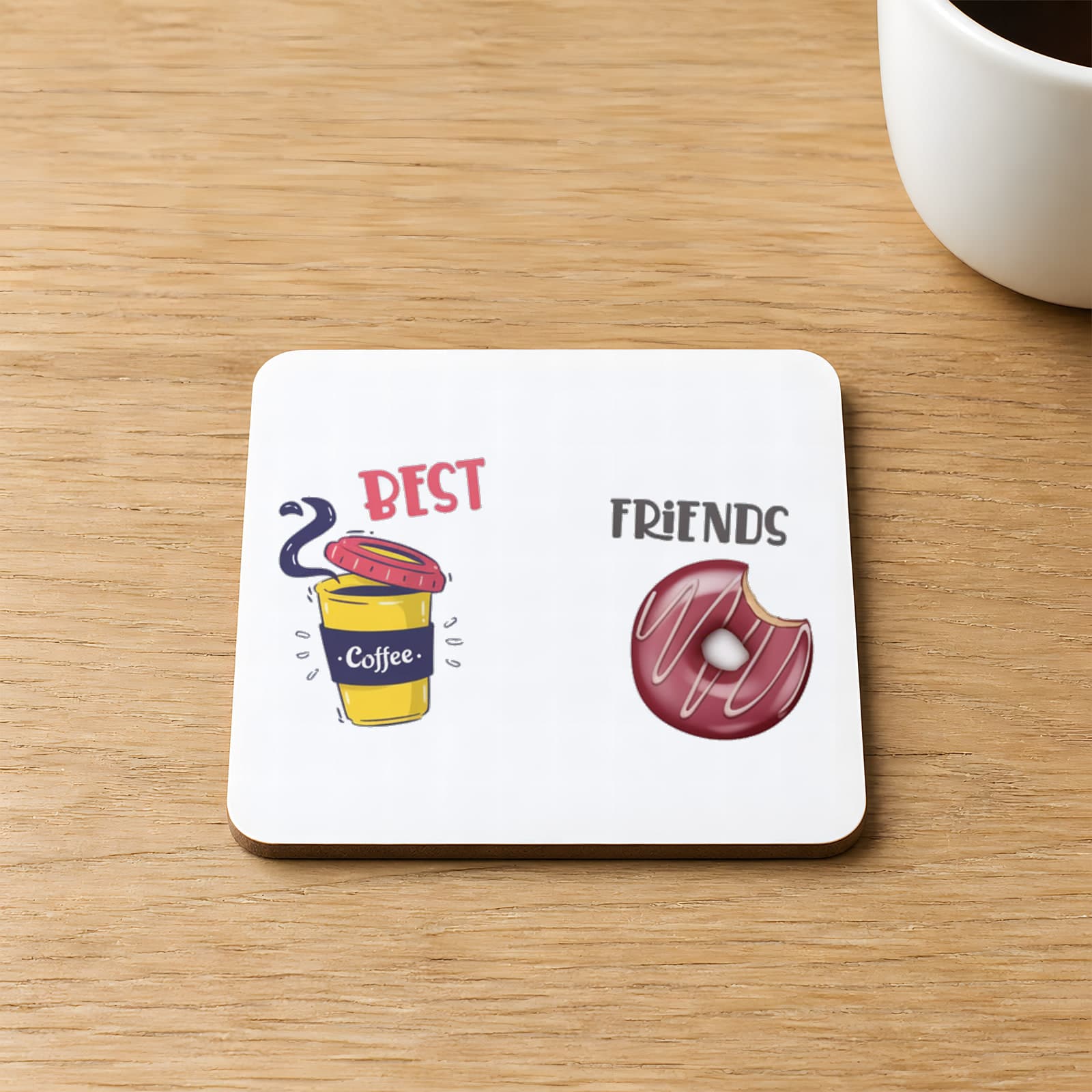 Best Friends Kahve Donut Baskılı Kare MDF Bardak Altlığı