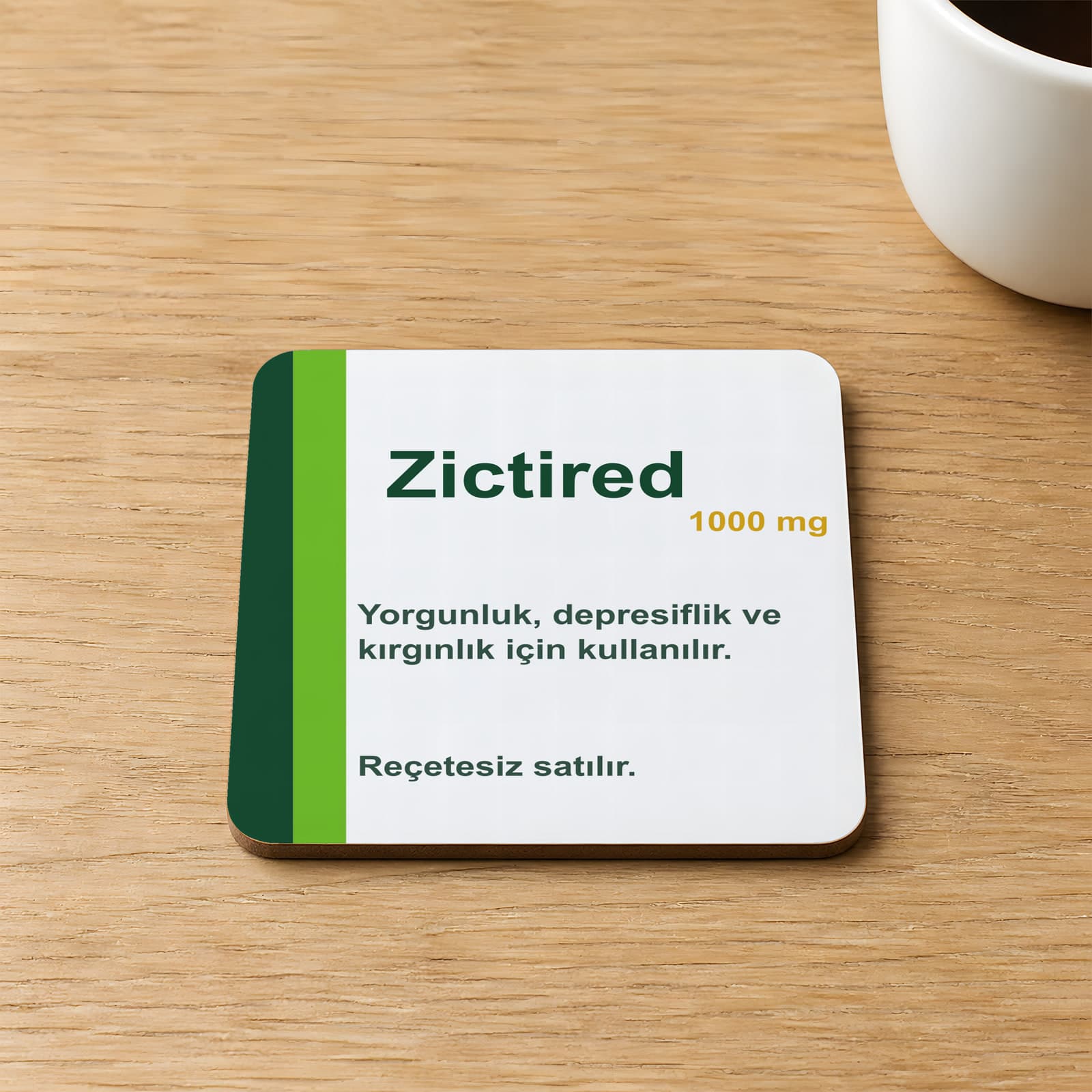 Zictired İlaç Baskılı Kare MDF Bardak Altlığı