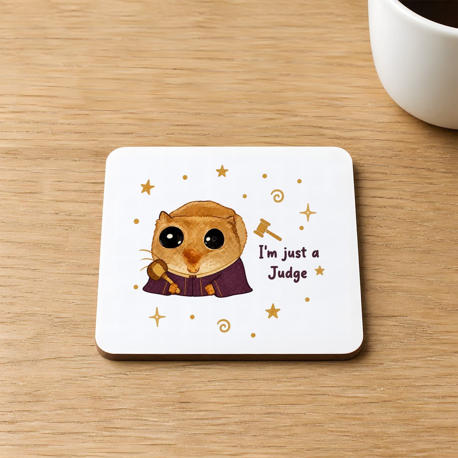 Sad Üzgün Hamster - Meslek Hakim Judge Baskılı Kare MDF Bardak Altlığı