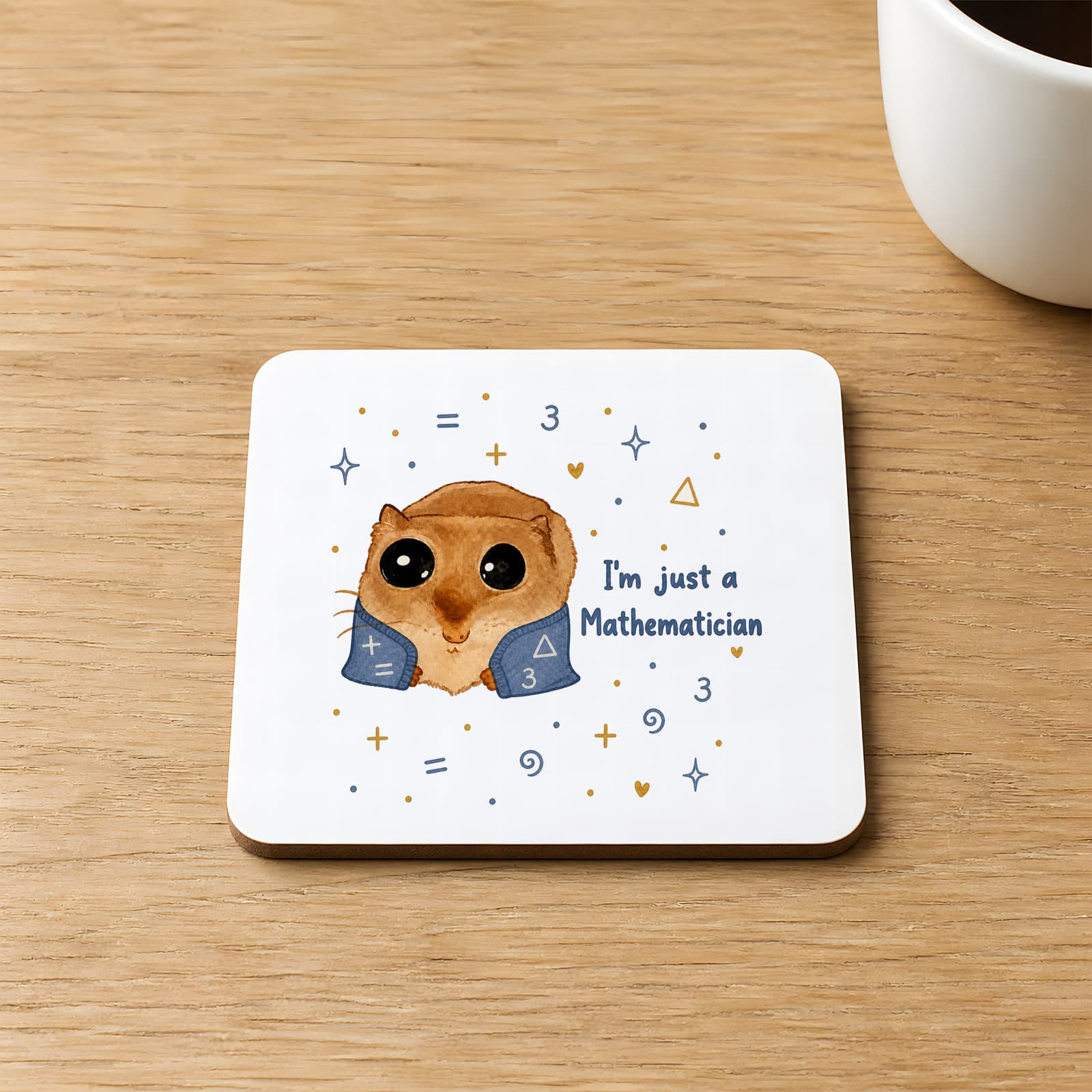 Sad Üzgün Hamster - Meslek Matematikçi Baskılı Kare MDF Bardak Altlığı