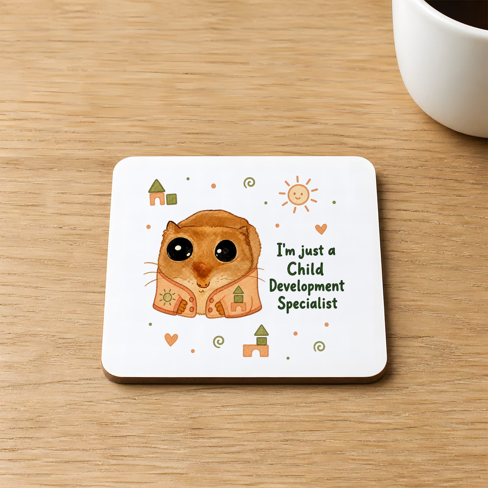 Sad Üzgün Hamster - Meslek Çocuk Gelişimci Baskılı Kare MDF Bardak Altlığı