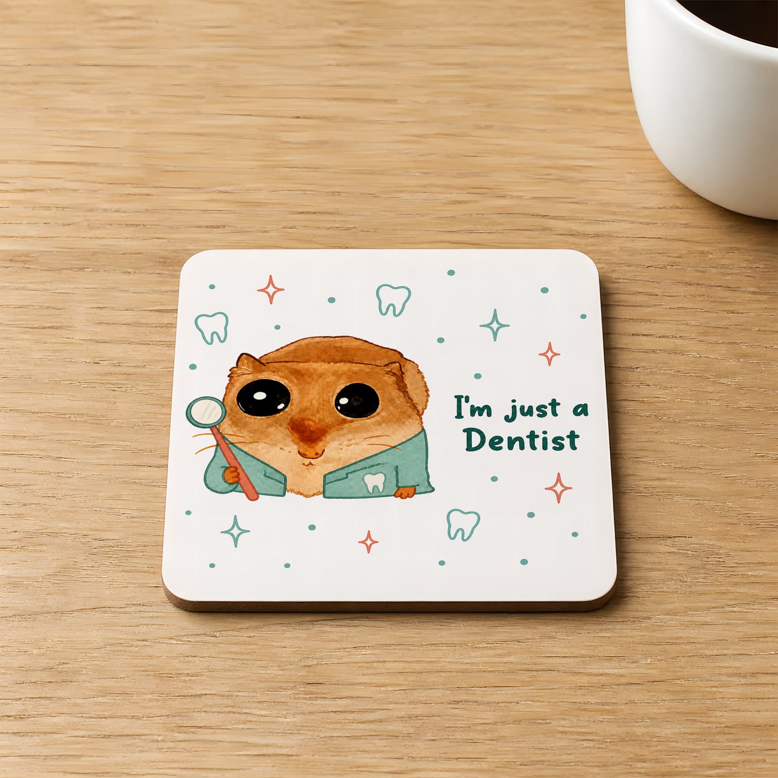 Sad Üzgün Hamster Dişçi Diş Doktorulacivert Baskılı Kare MDF Bardak Altlığı