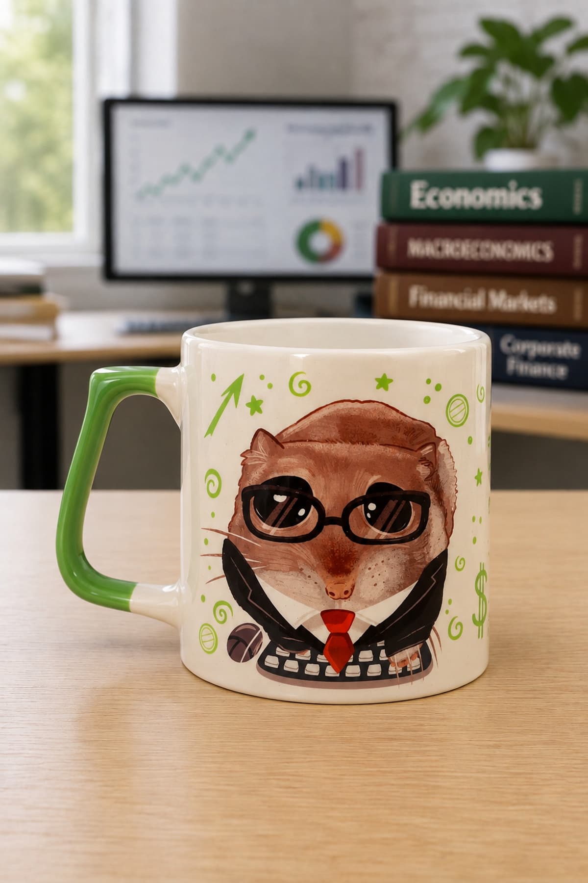 Sad Üzgün Hamster - Meslek: Ekonomist Yeşil Kulplu Prime Ofis Hediyesi Kupa