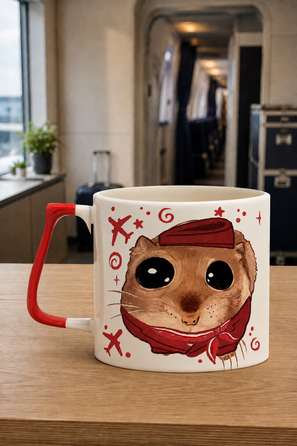 Sad Üzgün Hamster-Hostes Kırmızı Kulplu Prime Meslek Hediyesi Kupa