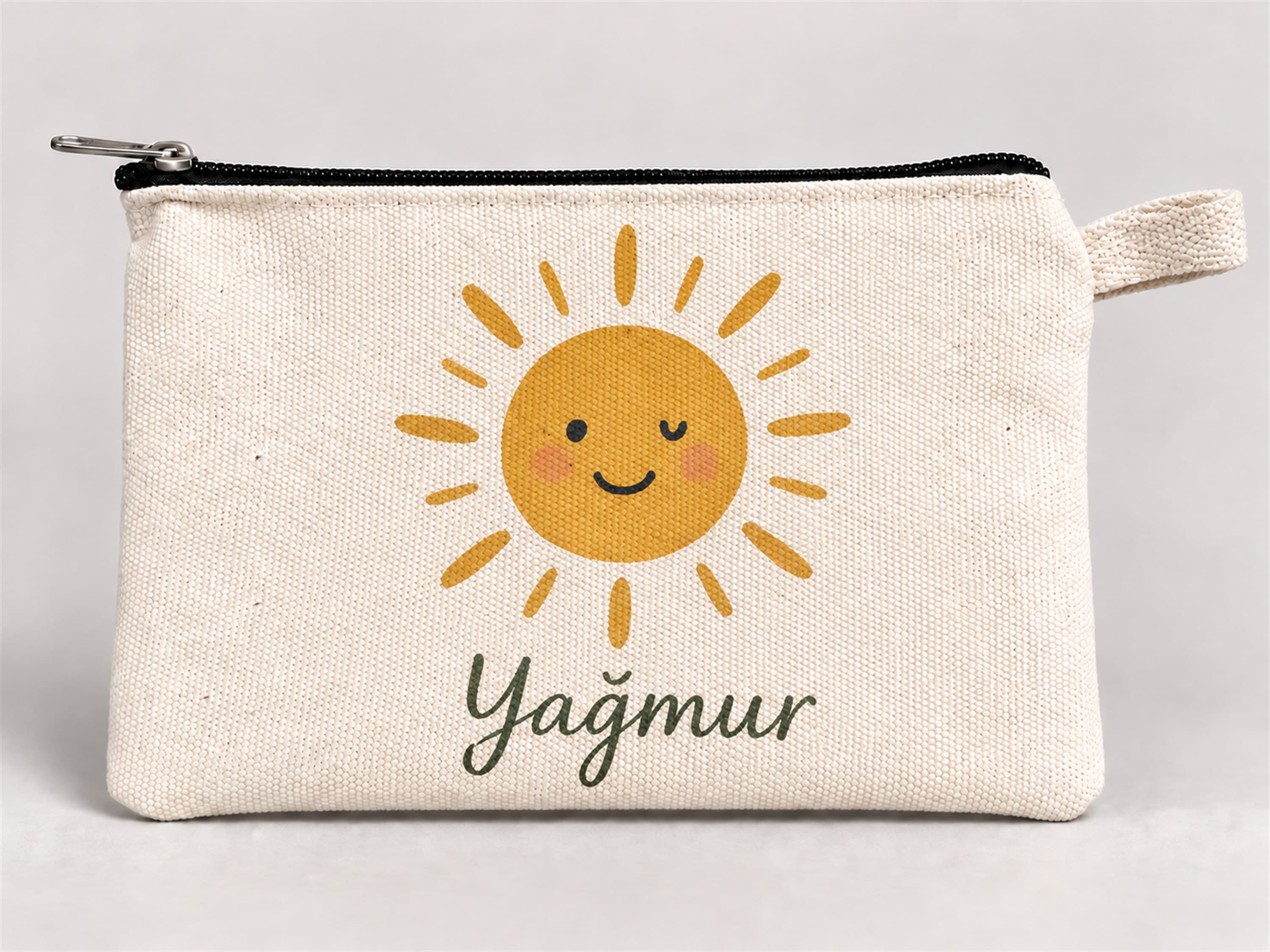 Kişiye Özel Gülümseyen Güneş Baskılı Fermuarlı Kalemlik 20x10 cm