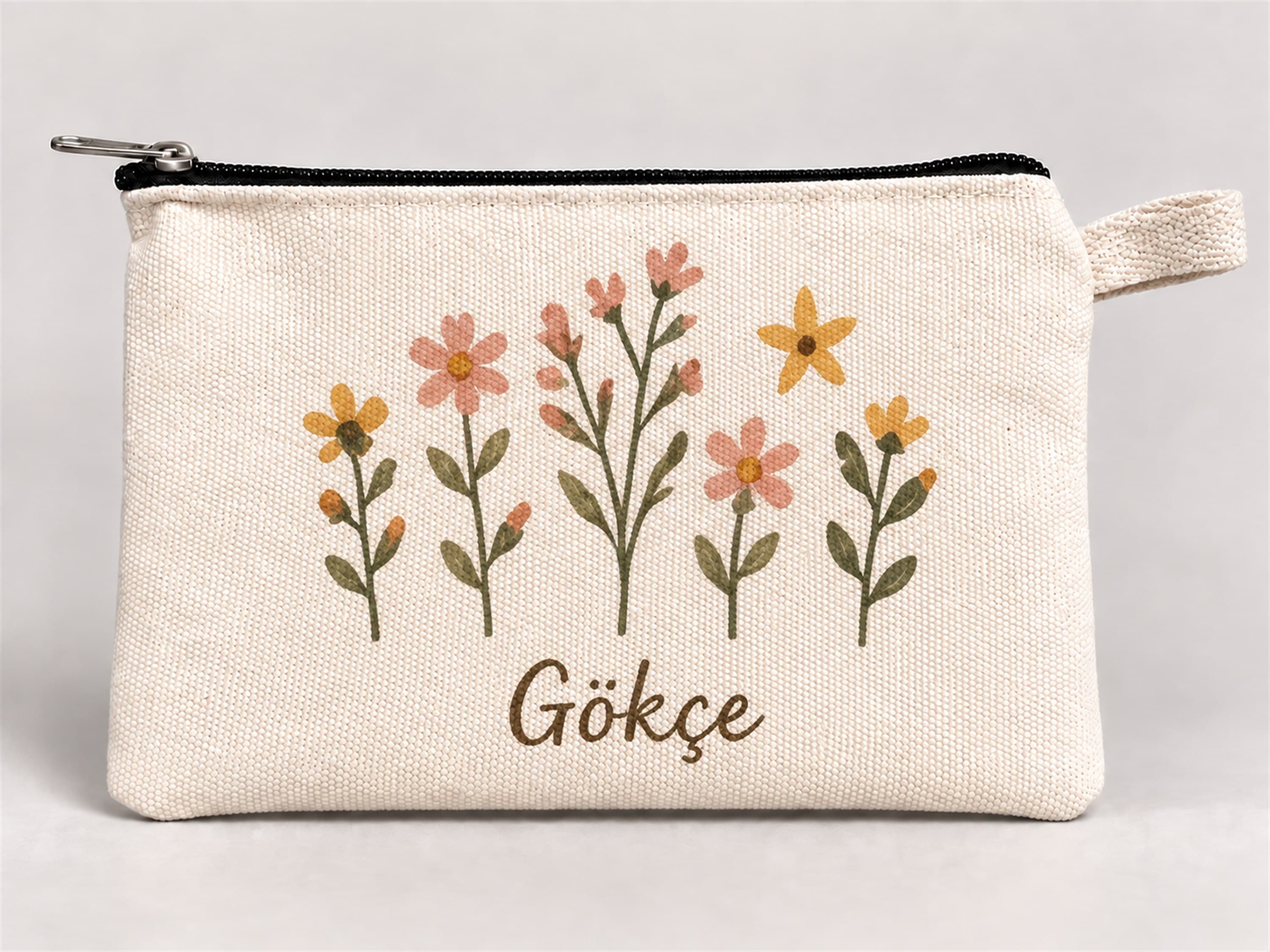 Kişiye Özel Kır Çiçekleri Baskılı Fermuarlı Kalemlik 20x10 cm