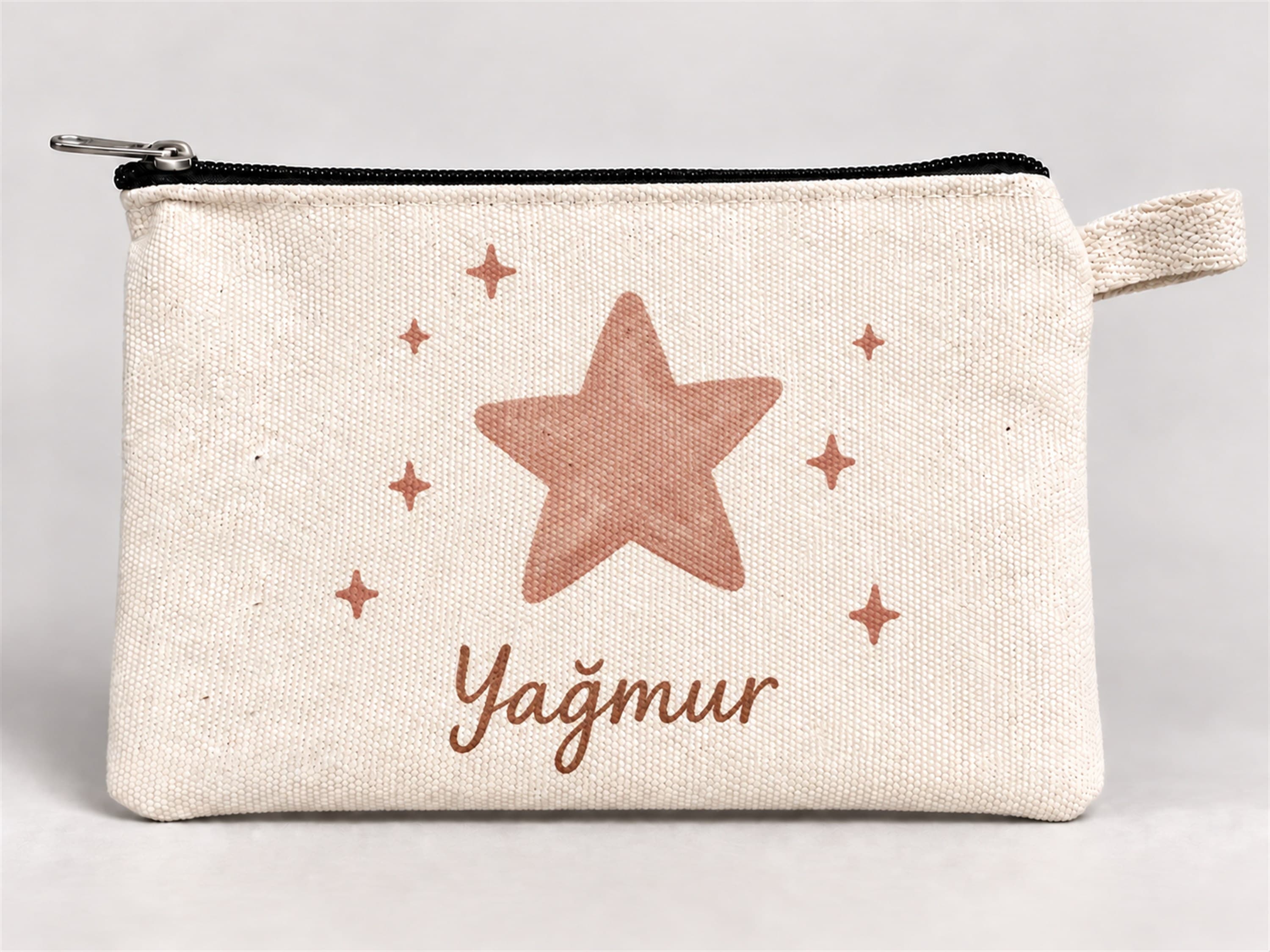 Kişiye Özel Parıltılı Yıldız Baskılı Fermuarlı Kalemlik 20x10 cm
