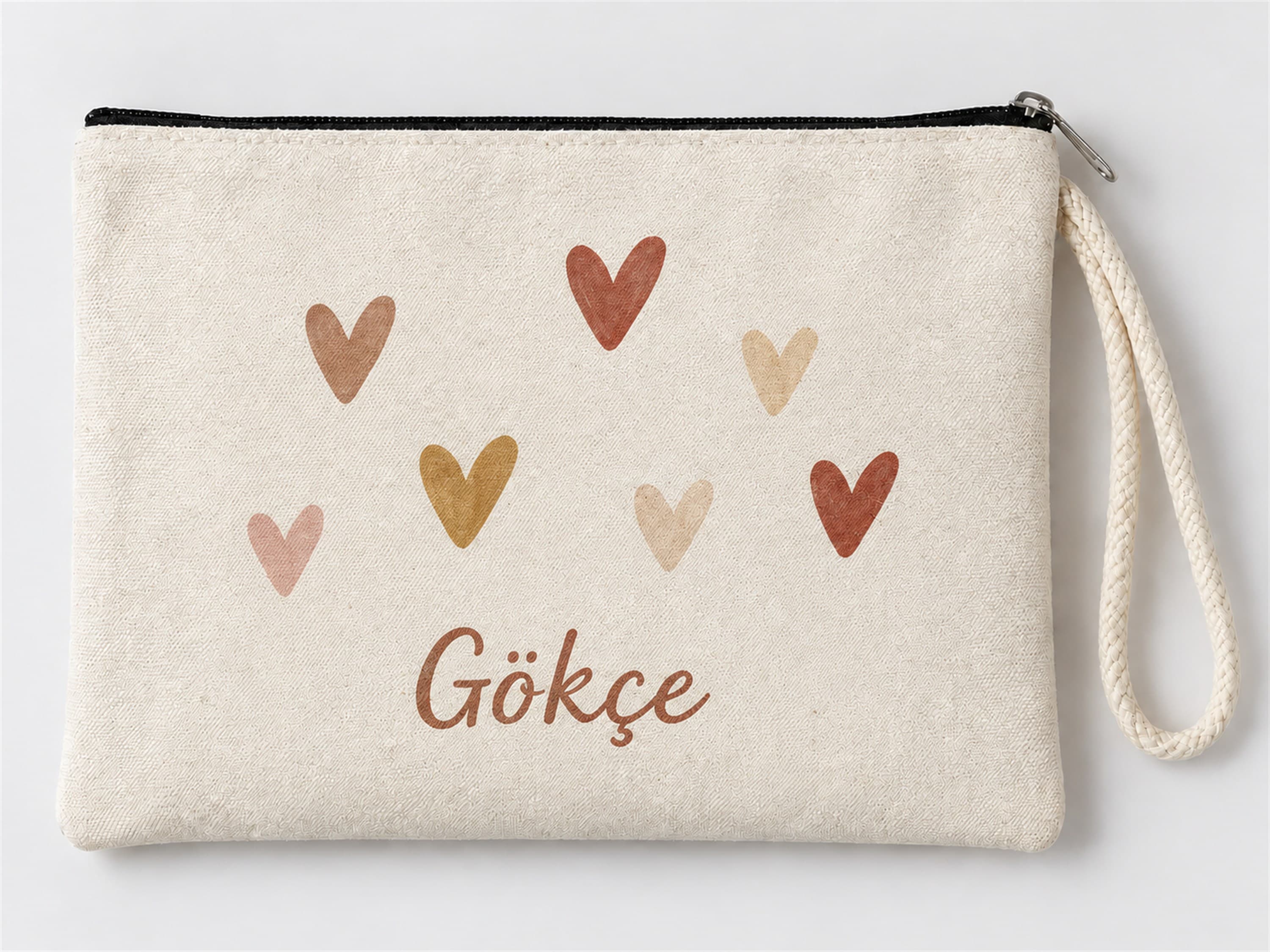 Kişiye Özel Renkli Kalpler Baskılı Fermuarlı Clutch Makyaj Çantası Bozuk Para Cüzdanı