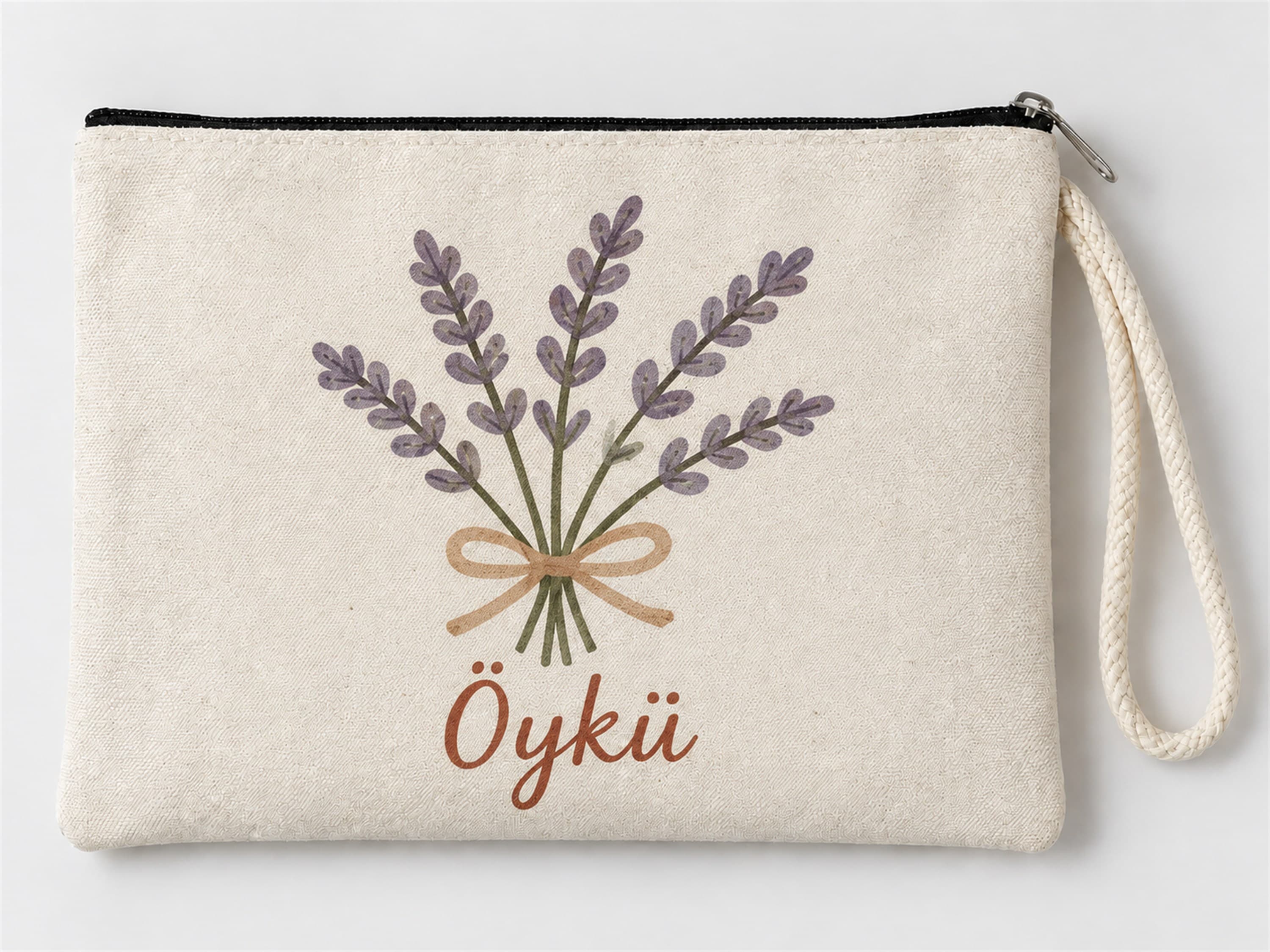 Kişiye Özel Lavanta Buketi Baskılı Fermuarlı Clutch Makyaj Çantası Bozuk Para Cüzdanı