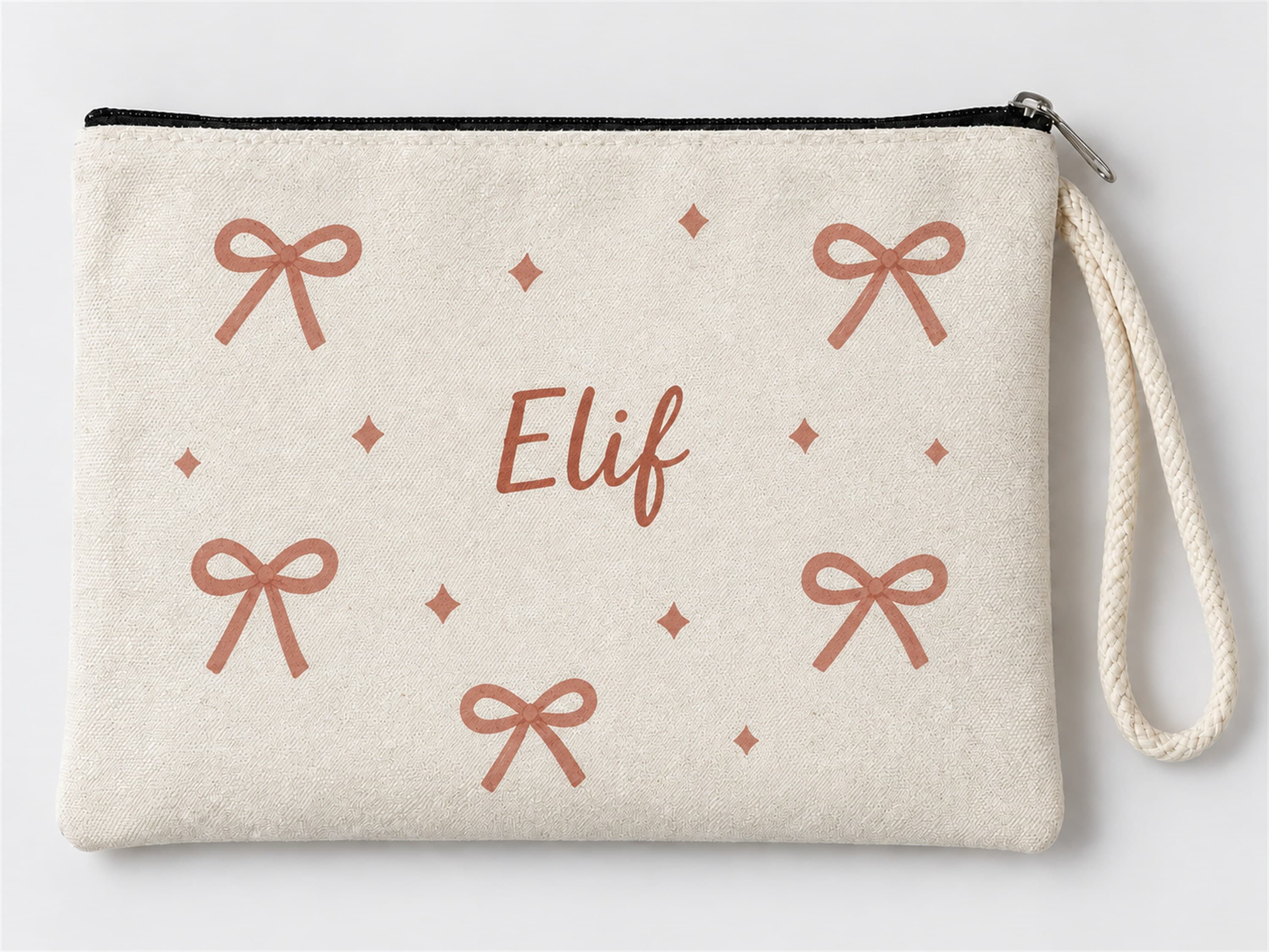 Kişiye Özel Fiyonk Deseni Baskılı Fermuarlı Clutch Makyaj Çantası Bozuk Para Cüzdanı