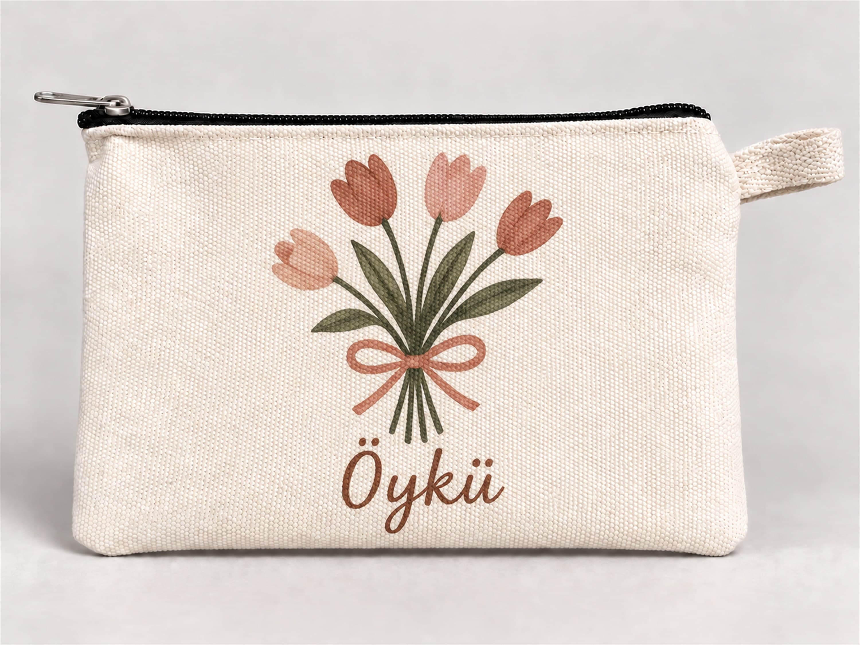 Kişiye Özel Lale Buketi Baskılı Fermuarlı Kalemlik 20x10 cm