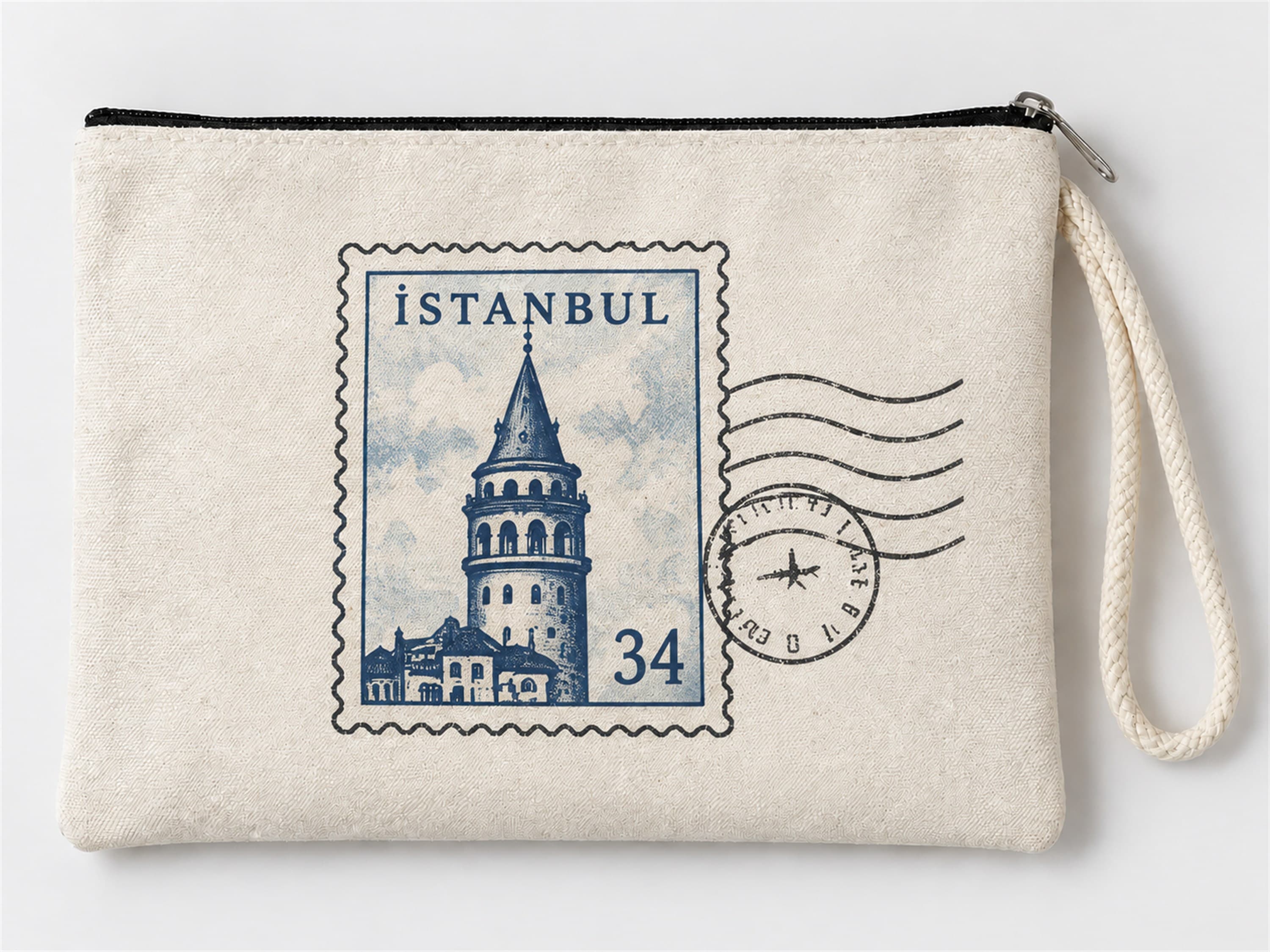 Galata Kulesi Pul Baskılı Fermuarlı Clutch Makyaj Çantası Bozuk Para Cüzdanı