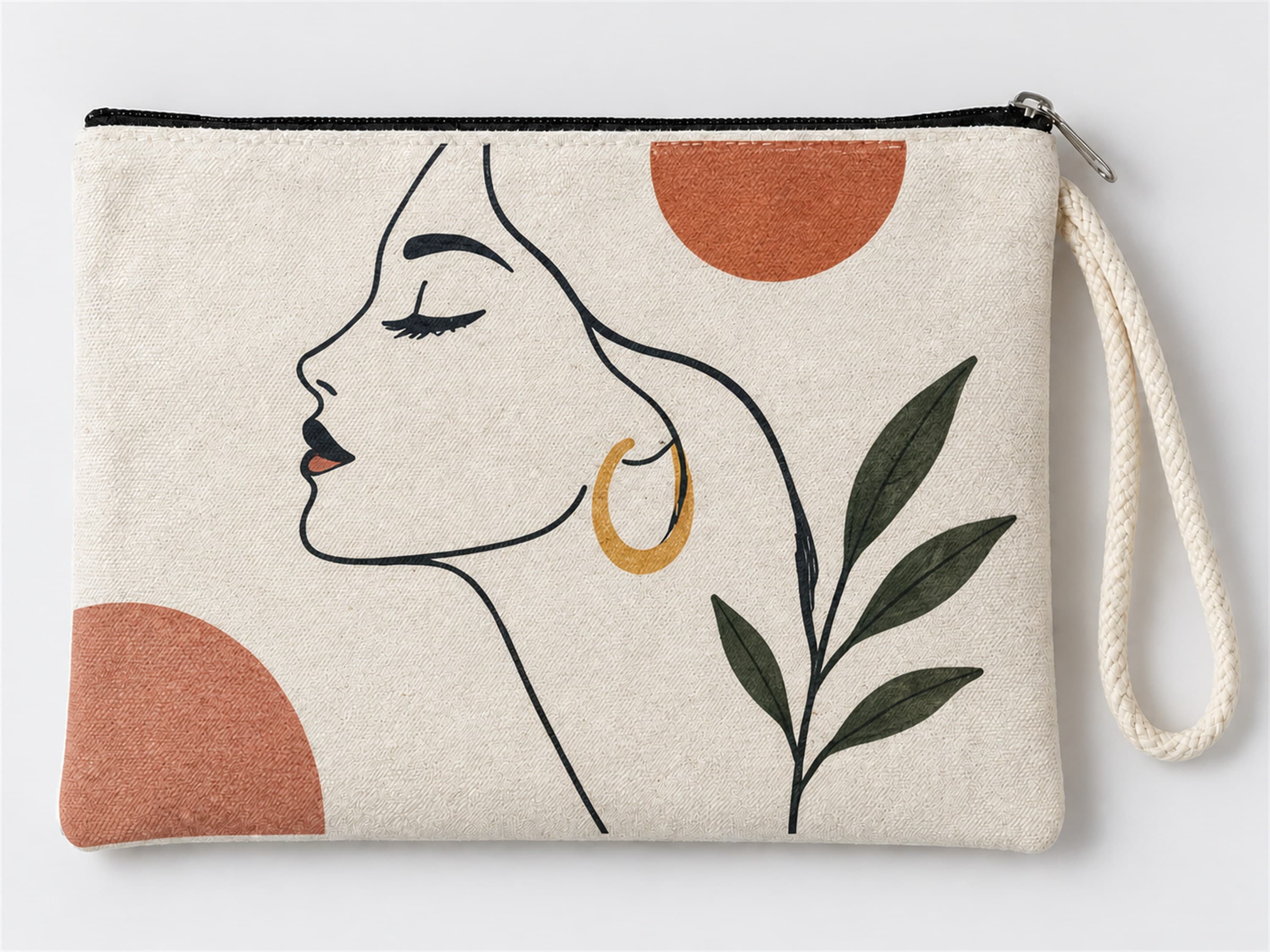 Modern Kadın İllüstrasyonu Baskılı Fermuarlı Clutch Makyaj Çantası Bozuk Para Cüzdanı
