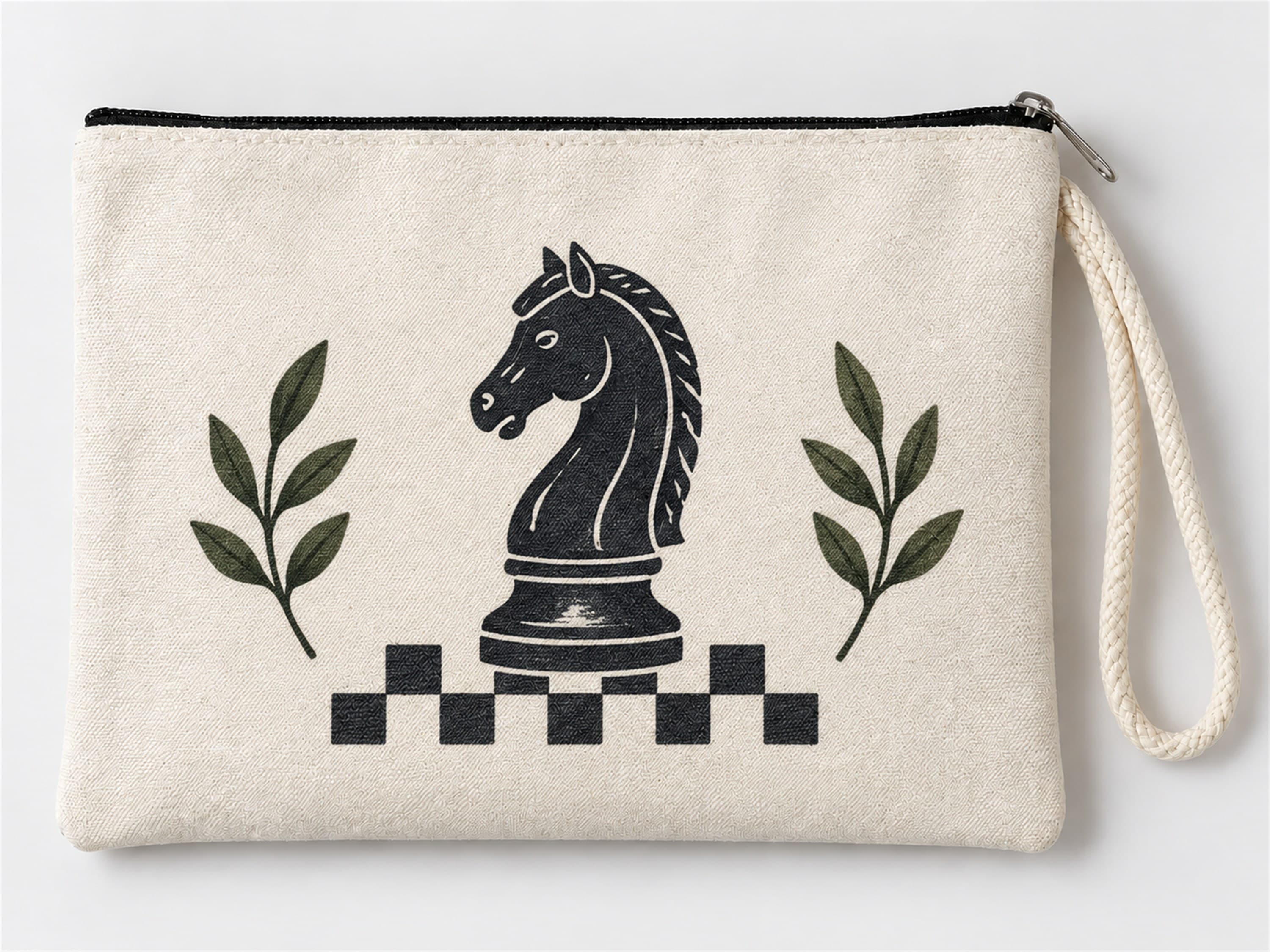 Satranç Atı Baskılı Fermuarlı Clutch Makyaj Çantası Bozuk Para Cüzdanı