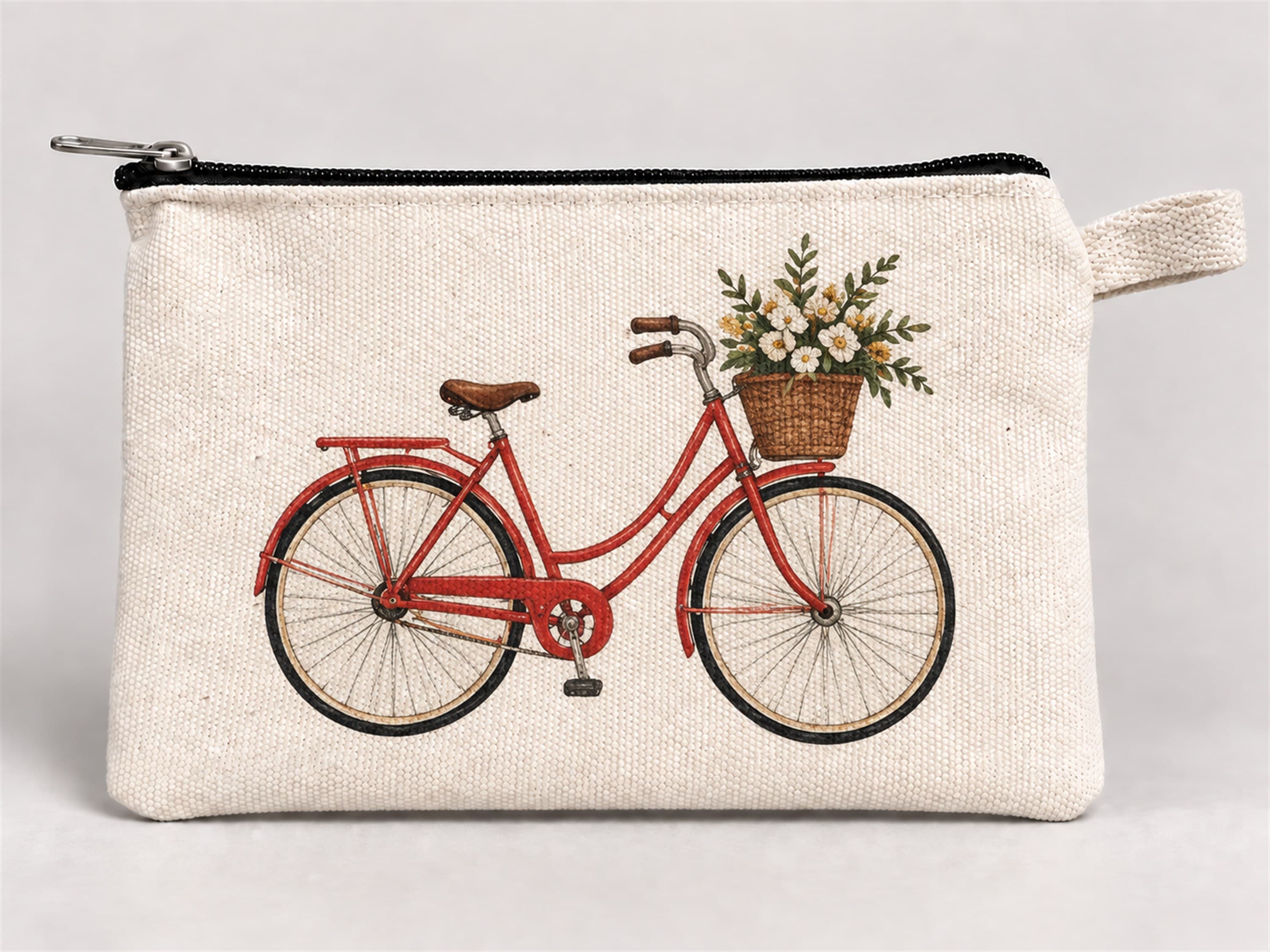 Çiçek Sepetli Bisiklet Baskılı Fermuarlı Kalemlik 20x10 cm