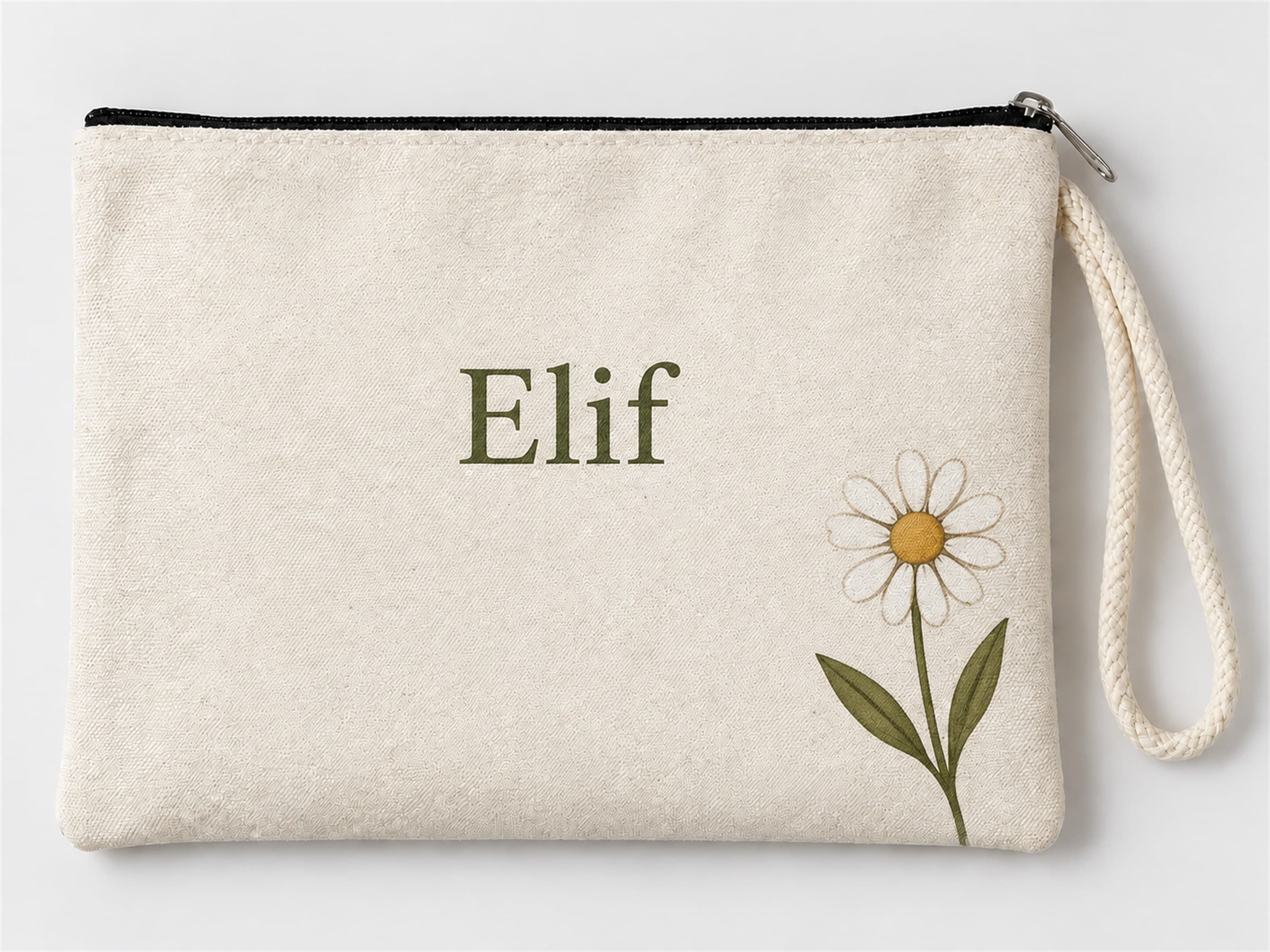 Kişiye Özel Tekli Papatya Köşe Baskılı Fermuarlı Clutch Makyaj Çantası Bozuk Para Cüzdanı