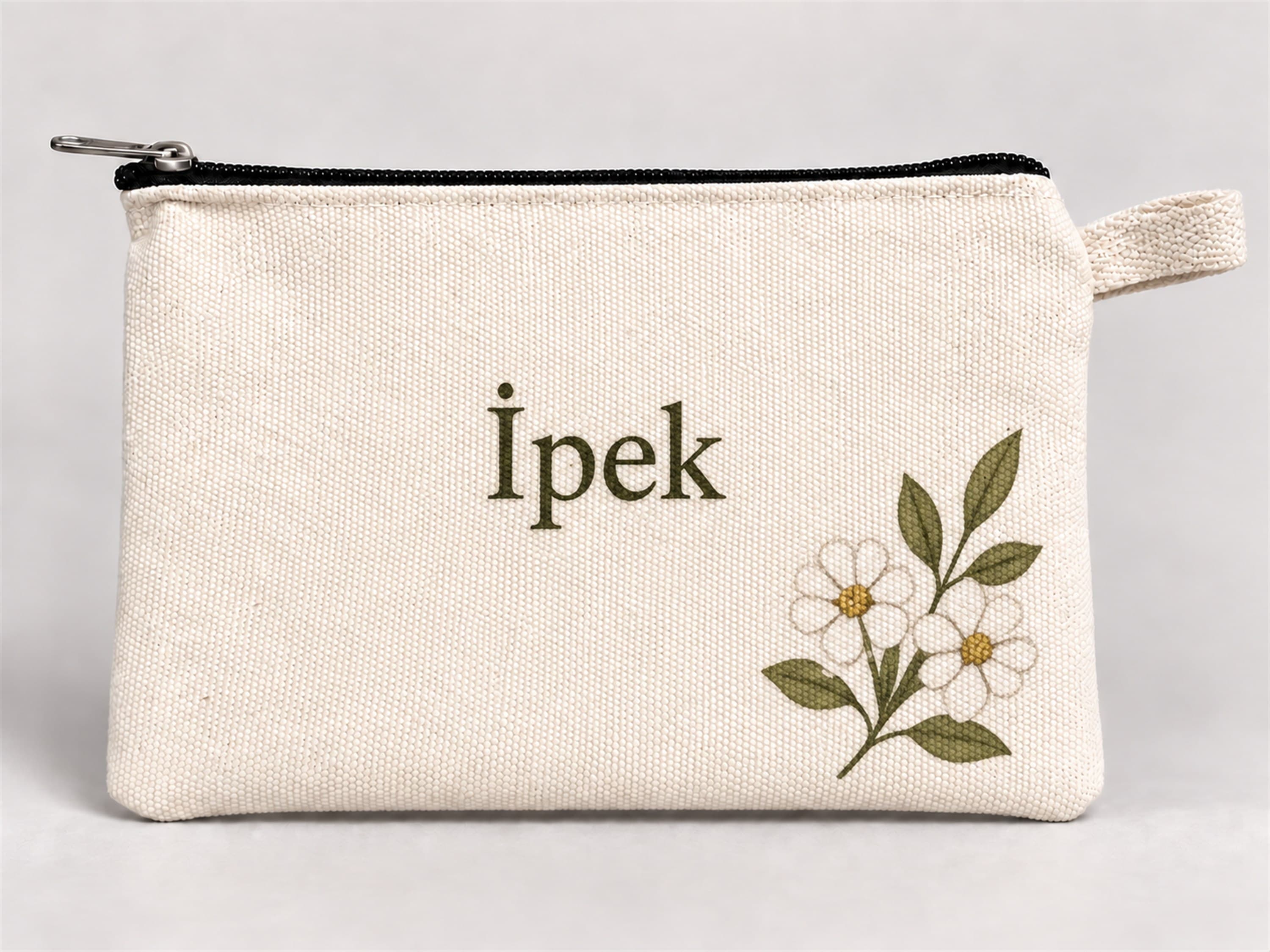 Kişiye Özel Papatya Dalı Köşe Baskılı Fermuarlı Kalemlik 20x10 cm