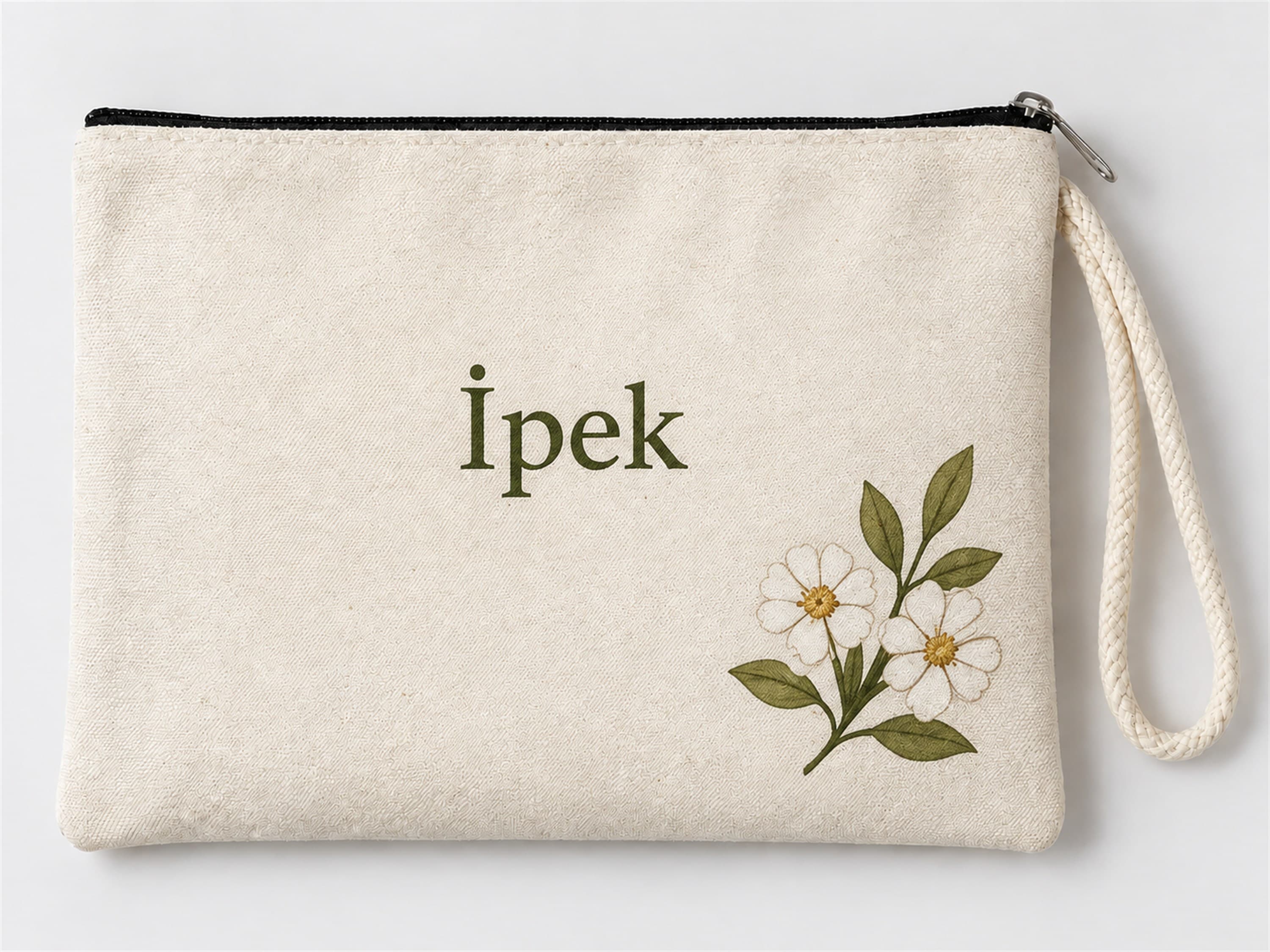 Kişiye Özel Papatya Dalı Köşe Baskılı Fermuarlı Clutch Makyaj Çantası Bozuk Para Cüzdanı