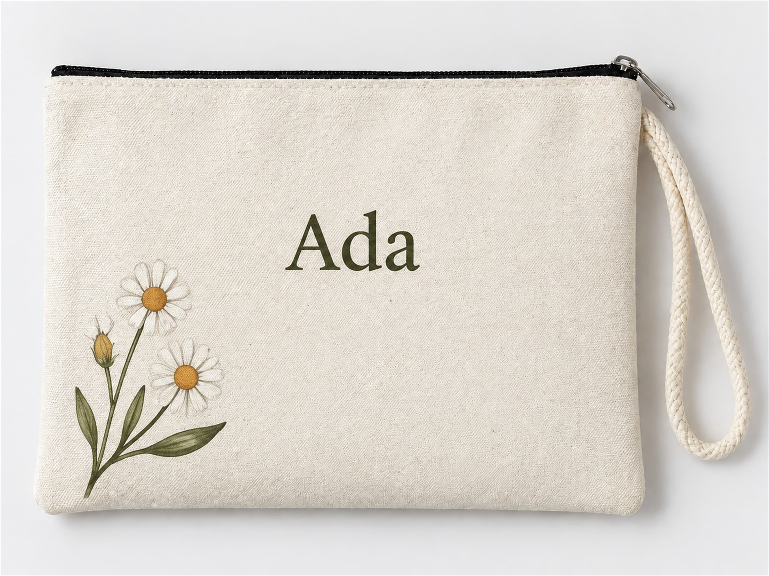 Kişiye Özel Papatya Köşe Baskılı Fermuarlı Clutch Makyaj Çantası Bozuk Para Cüzdanı