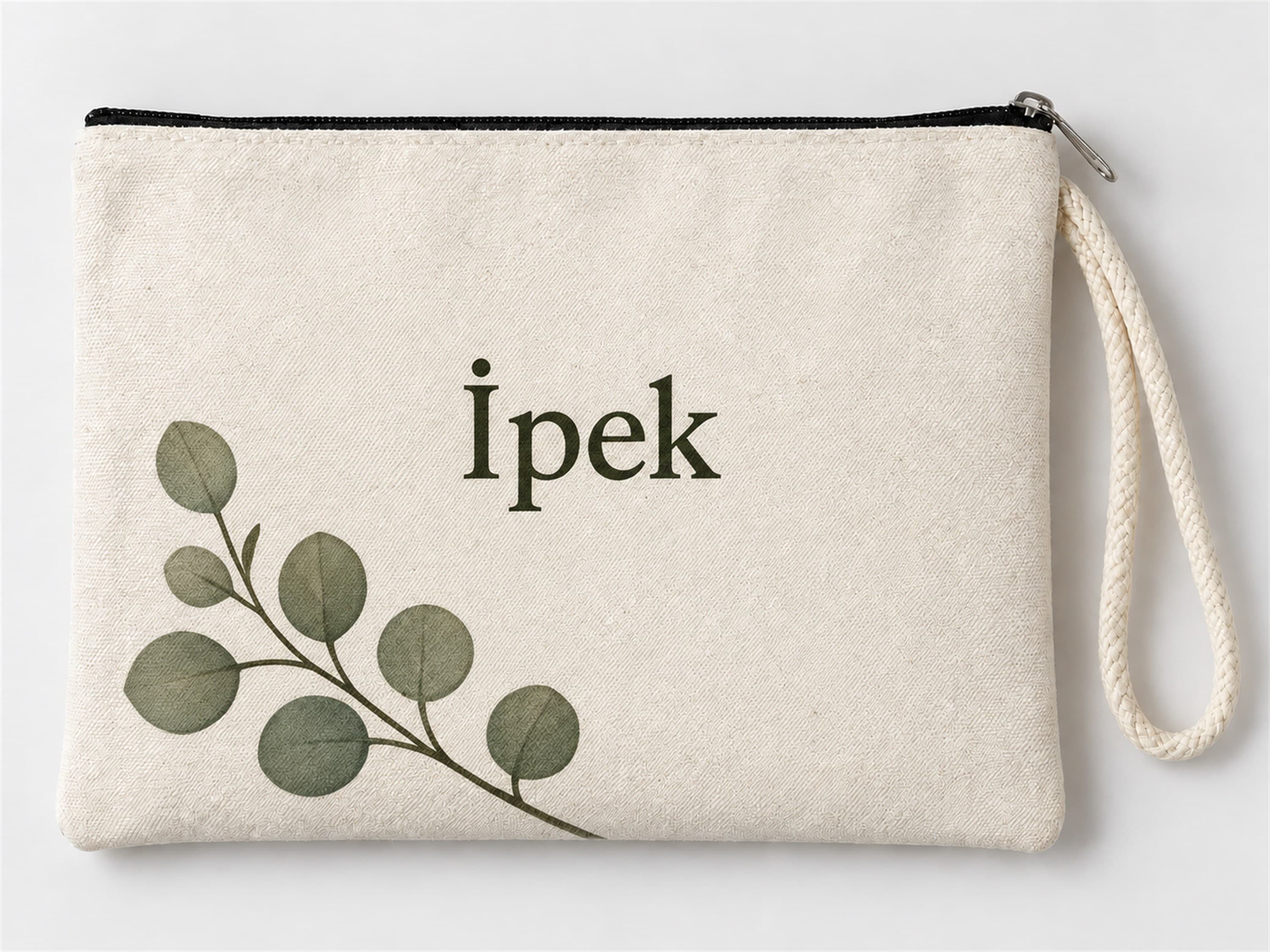 Kişiye Özel Okaliptüs Yaprakları Baskılı Fermuarlı Clutch Makyaj Çantası Bozuk Para Cüzdanı