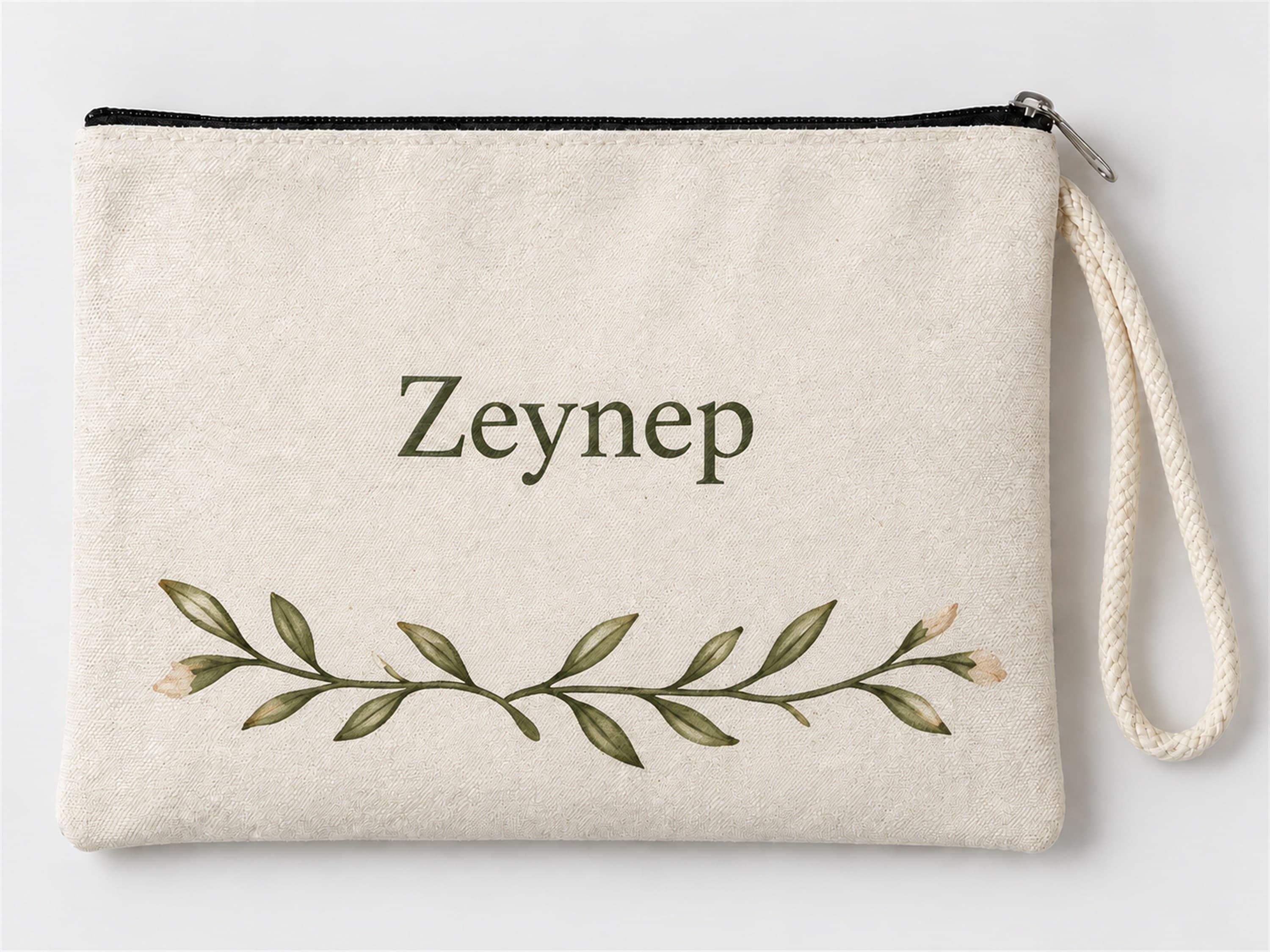 Kişiye Özel Yaprak Çerçevesi Baskılı Fermuarlı Clutch Makyaj Çantası Bozuk Para Cüzdanı