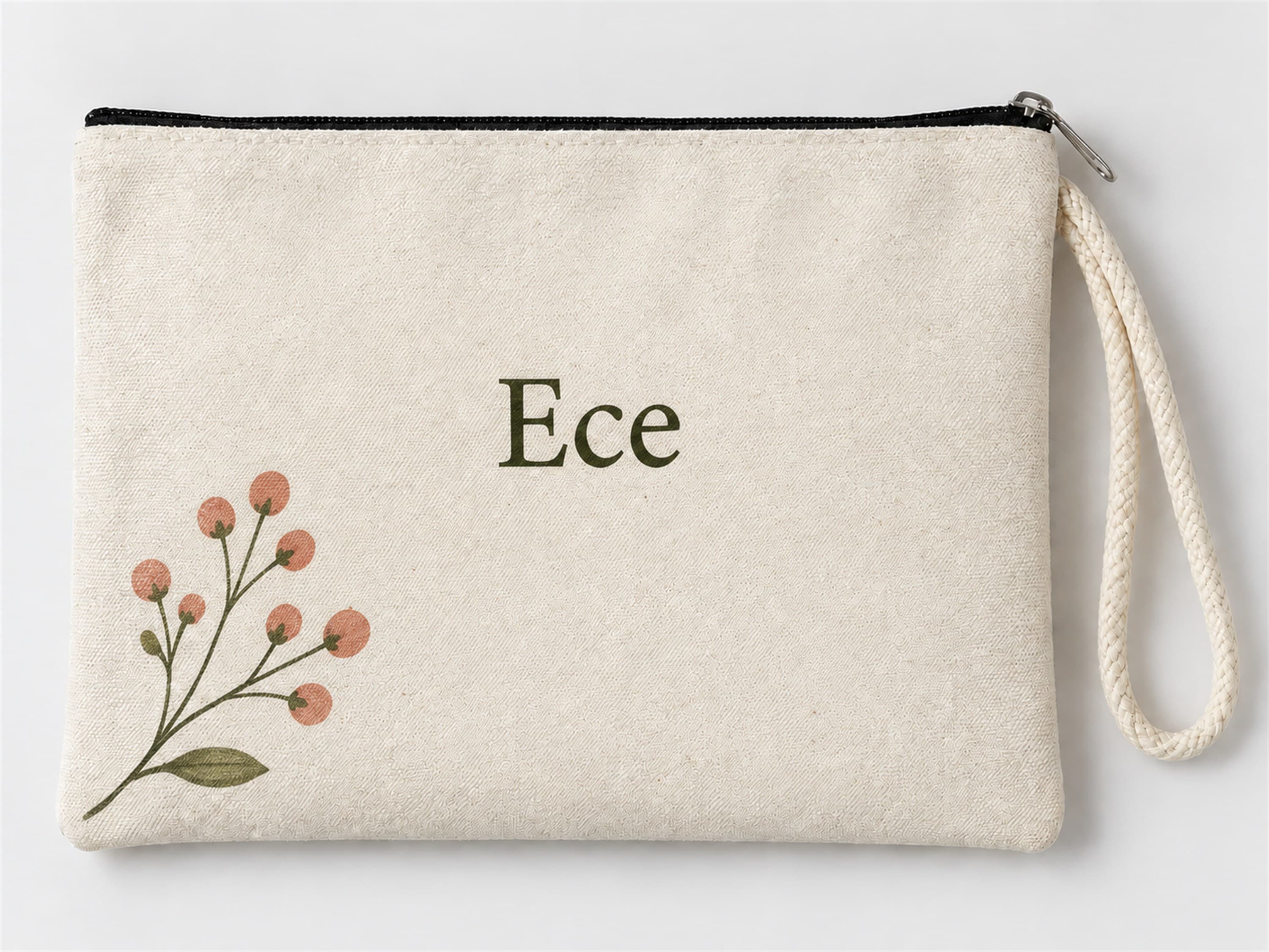 Kişiye Özel Turuncu Tomurcuk Dalı Baskılı Fermuarlı Clutch Makyaj Çantası Bozuk Para Cüzdanı