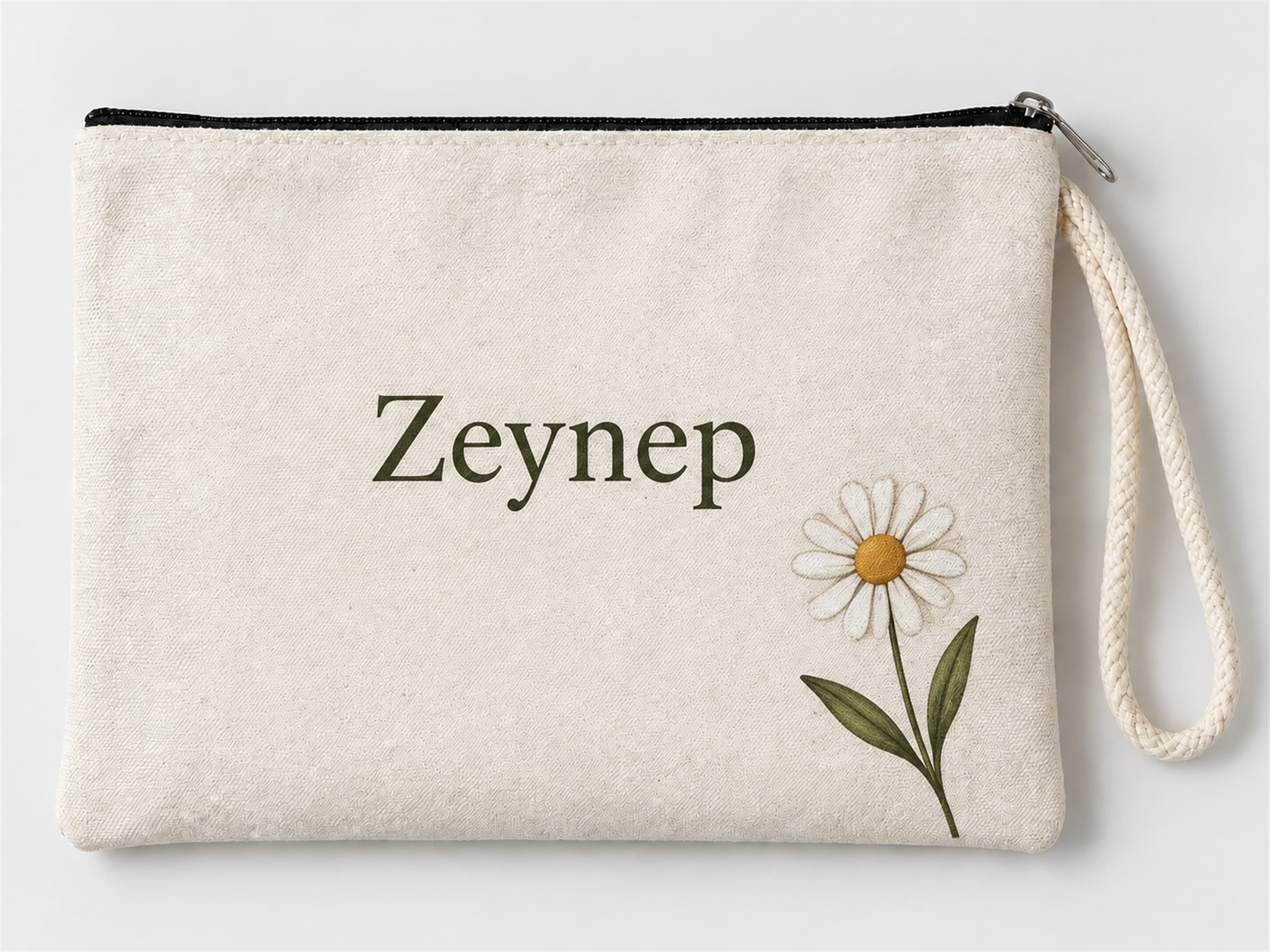 Kişiye Özel Papatya Köşe Baskılı Fermuarlı Clutch Makyaj Çantası Bozuk Para Cüzdanı