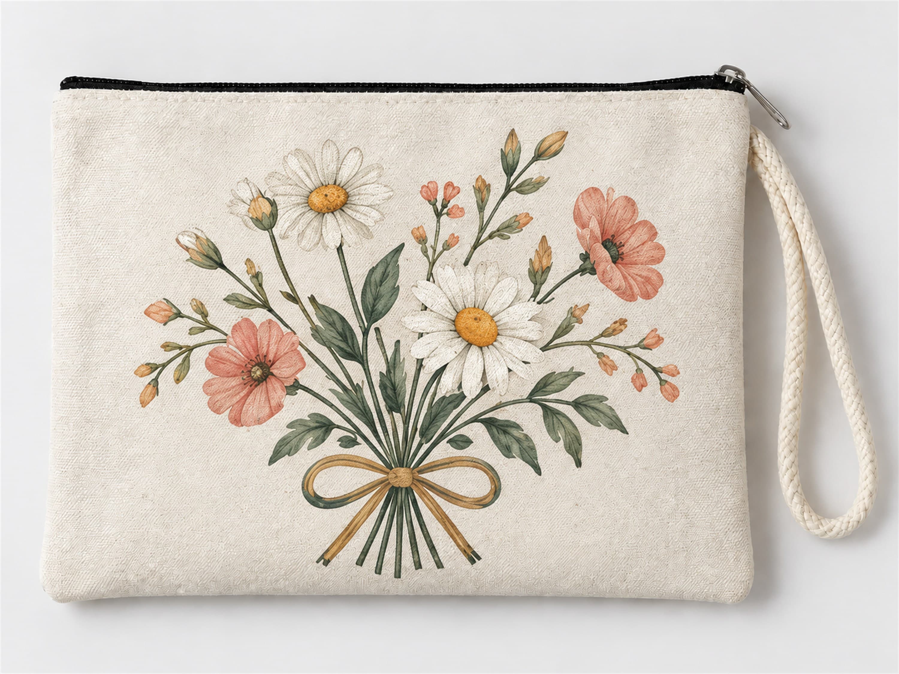 Fiyonk Buketi Baskılı Fermuarlı Clutch Makyaj Çantası Bozuk Para Cüzdanı
